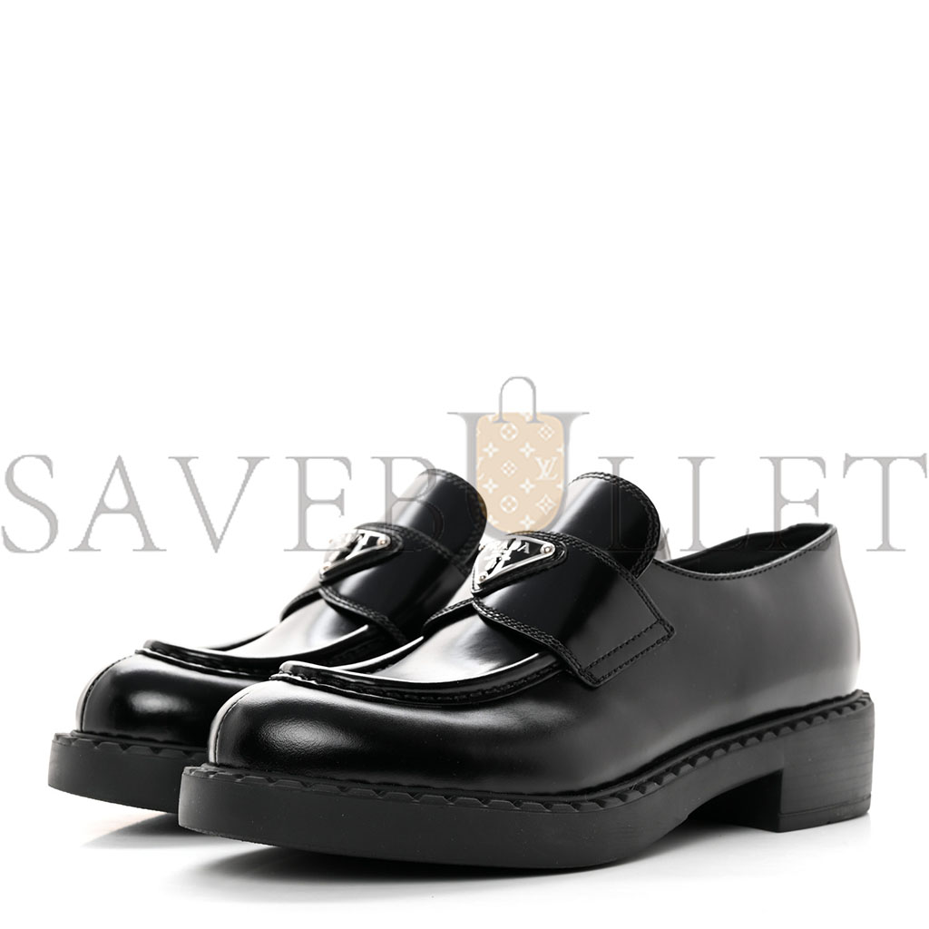 PRADA SPAZZOLATO METAL TRIANGLE LOGO 50MM LOAFERS 37.5 BLACK PRADA SPAZZOLATO METAL TRIANGLE LOGO 50MM LOAFERS 37.5 BLACK