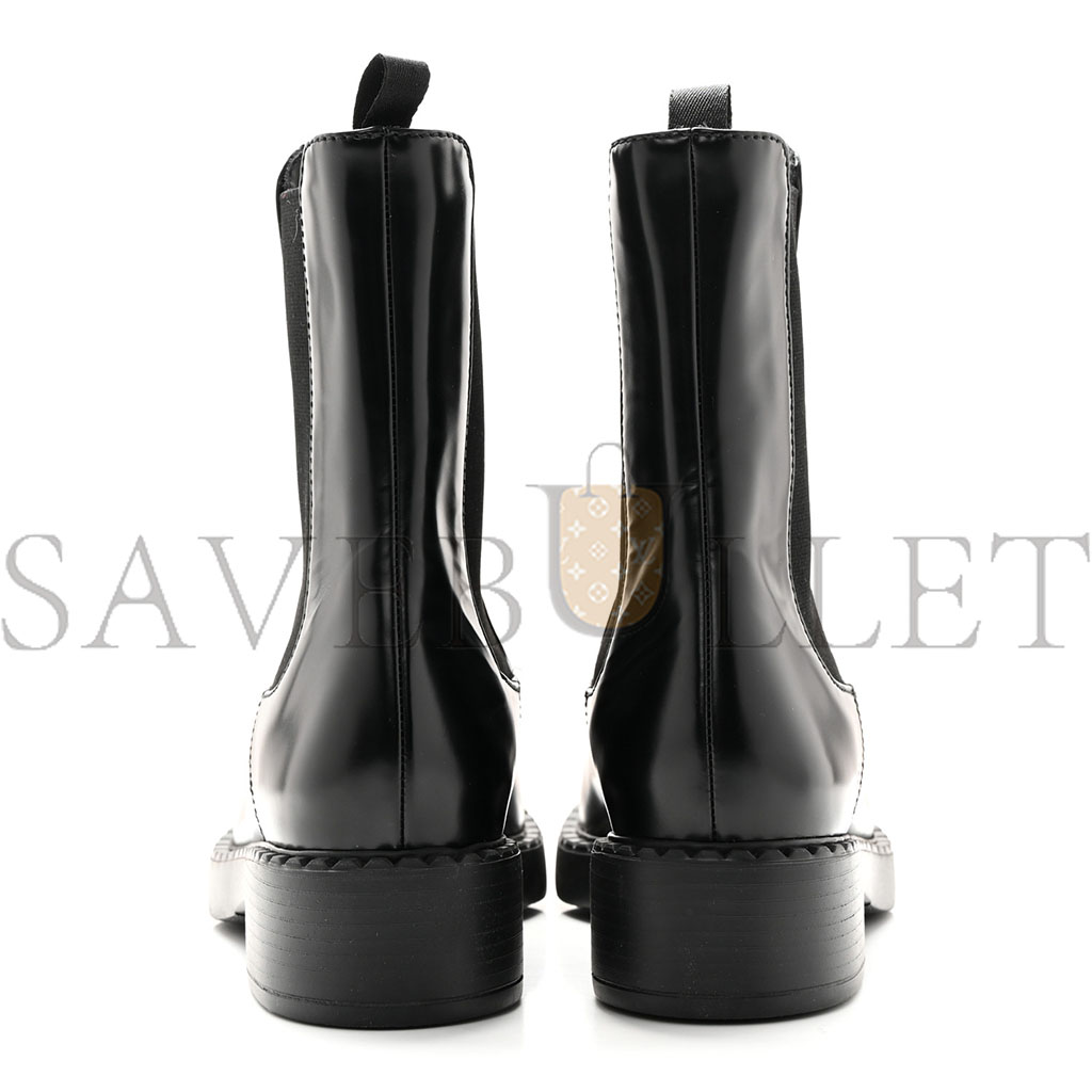 PRADA SPAZZOLATO METAL TRIANGLE LOGO 50MM CHELSEA BOOTS 38 BLACK PRADA SPAZZOLATO METAL TRIANGLE LOGO 50MM CHELSEA BOOTS 38 BLACK
