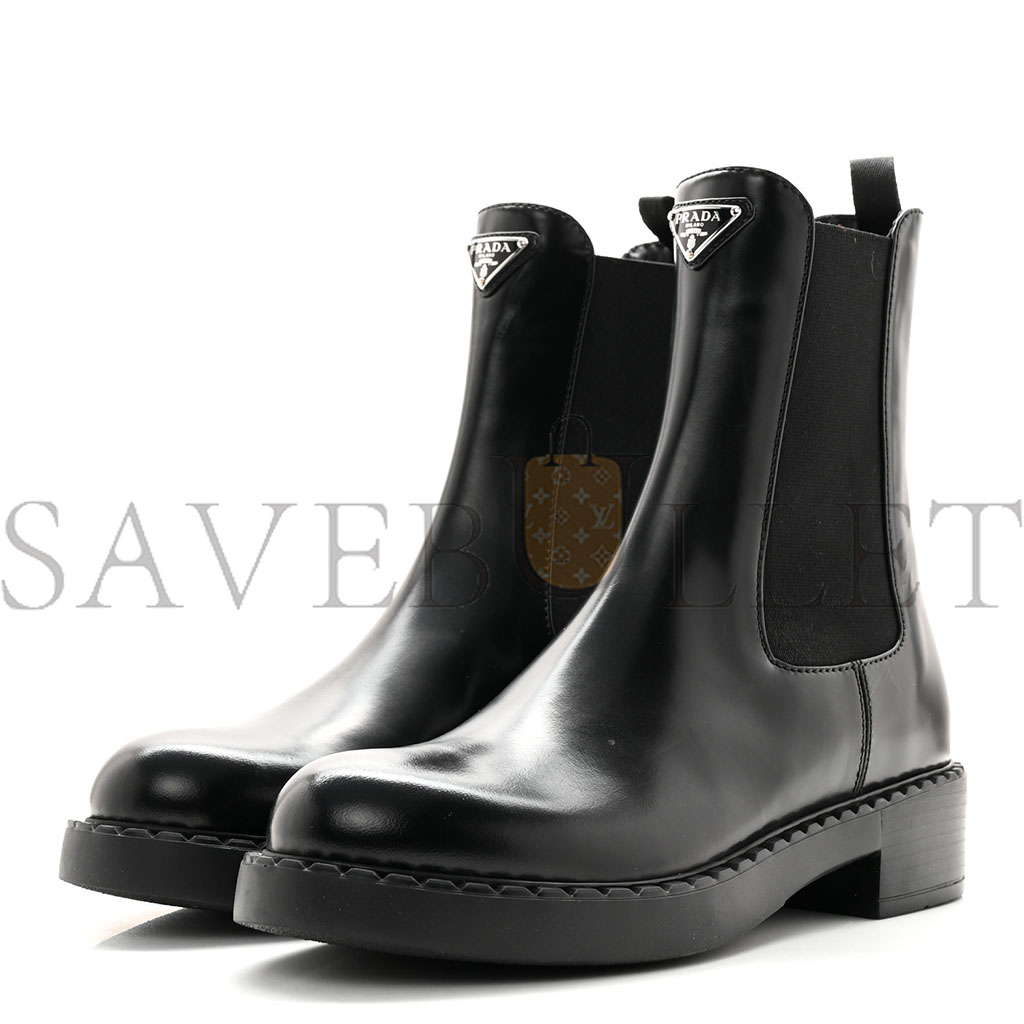 PRADA SPAZZOLATO METAL TRIANGLE LOGO 50MM CHELSEA BOOTS 38 BLACK PRADA SPAZZOLATO METAL TRIANGLE LOGO 50MM CHELSEA BOOTS 38 BLACK