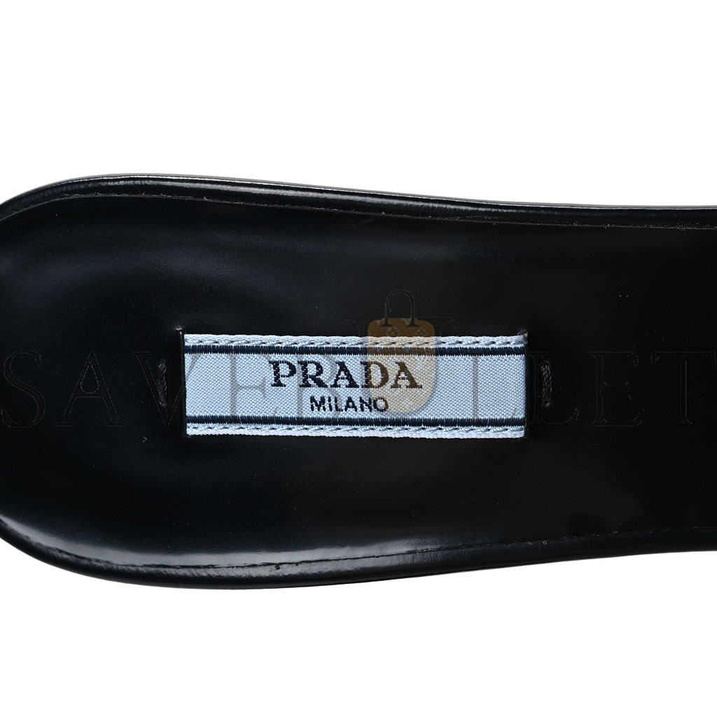 PRADA SPAZZOLATO LOGO 75MM SLIDE SANDALS 40 BLACK PRADA SPAZZOLATO LOGO 75MM SLIDE SANDALS 40 BLACK