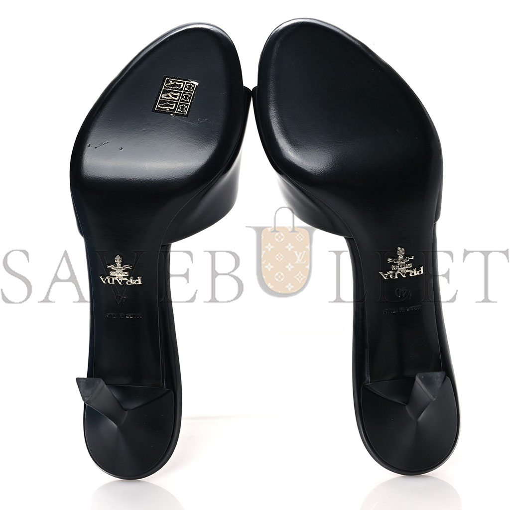 PRADA SPAZZOLATO LOGO 75MM SLIDE SANDALS 40 BLACK PRADA SPAZZOLATO LOGO 75MM SLIDE SANDALS 40 BLACK