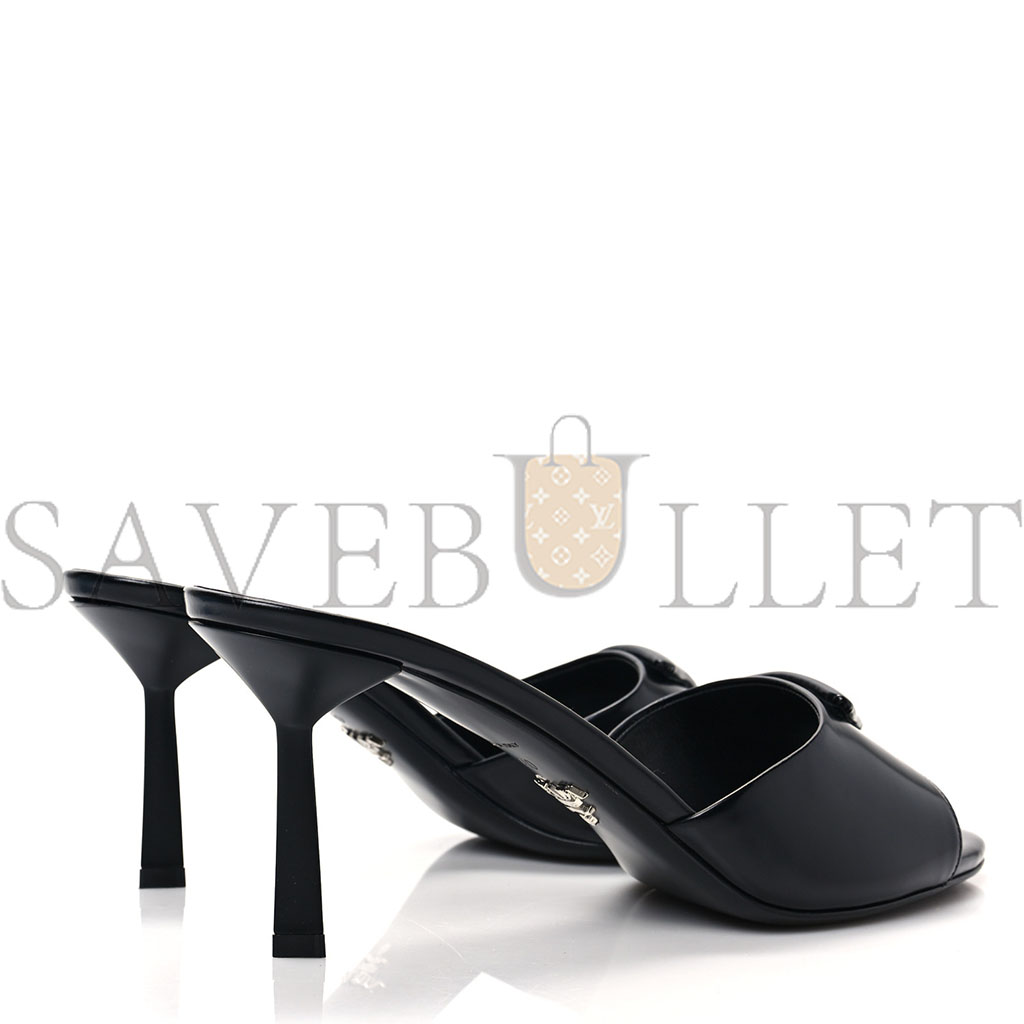 PRADA SPAZZOLATO LOGO 75MM SLIDE SANDALS 40 BLACK PRADA SPAZZOLATO LOGO 75MM SLIDE SANDALS 40 BLACK