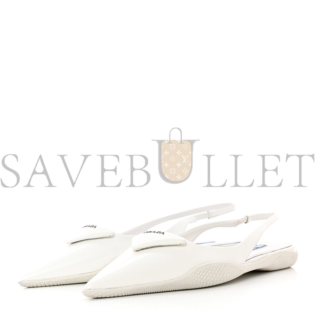 PRADA SPAZZOLATO TRIANGLE LOGO POINTED TOE SLINGBACK FLATS 37 WHITE PRADA SPAZZOLATO TRIANGLE LOGO POINTED TOE SLINGBACK FLATS 37 WHITE