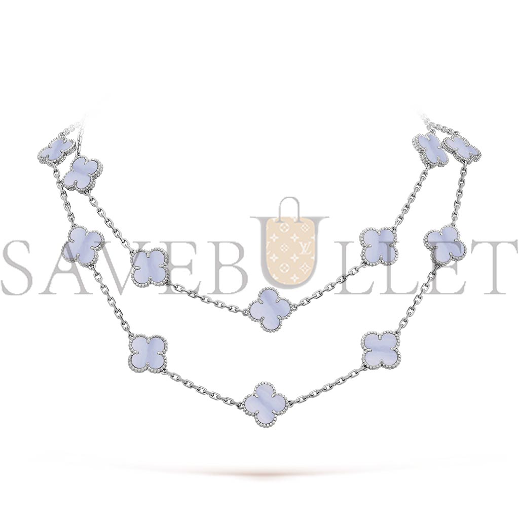 VAN CLEEF ARPELS VINTAGE ALHAMBRA LONG NECKLACE, 20 MOTIFS - WHITE GOLD, CHALCEDONY VCARD80900 VAN CLEEF ARPELS VINTAGE ALHAMBRA LONG NECKLACE, 20 MOTIFS - WHITE GOLD, CHALCEDONY VCARD80900