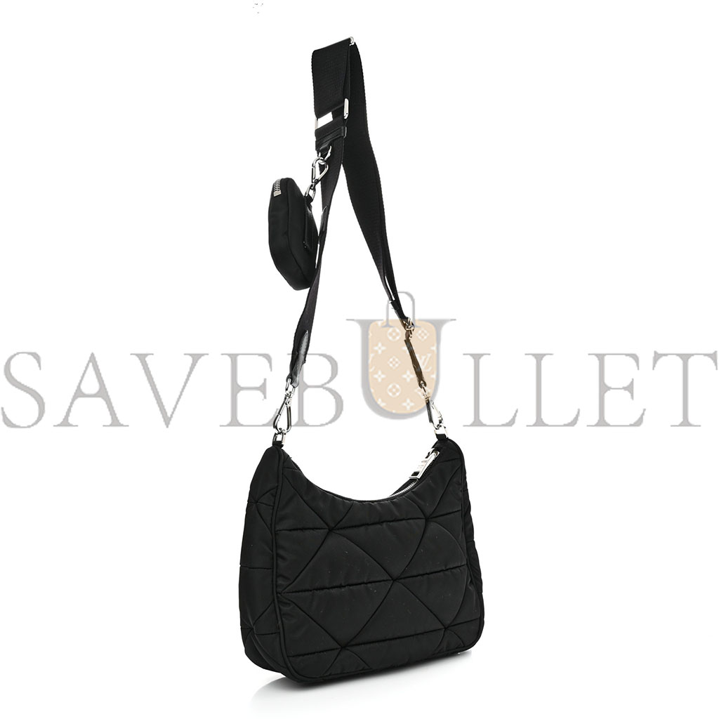 PRADA TESSUTO NYLON QUILTED PATCHWORK RE-EDITION HOBO BAG BLACK (24*20*7cm) PRADA TESSUTO NYLON QUILTED PATCHWORK RE-EDITION HOBO BAG BLACK (24*20*7cm)