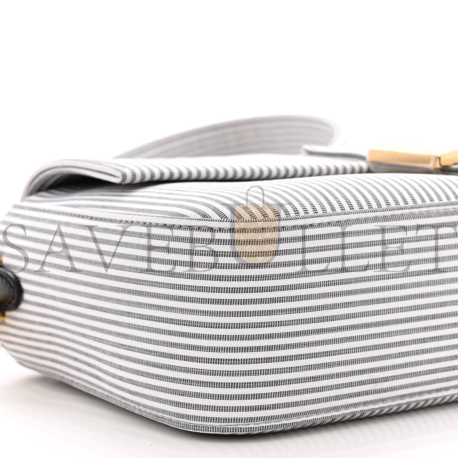 FENDI COTTON CUOIO BRETAGNA STRIPED BAGUETTE GRIGIO WHITE BLACK (27*15*6cm) FENDI COTTON CUOIO BRETAGNA STRIPED BAGUETTE GRIGIO WHITE BLACK (27*15*6cm)