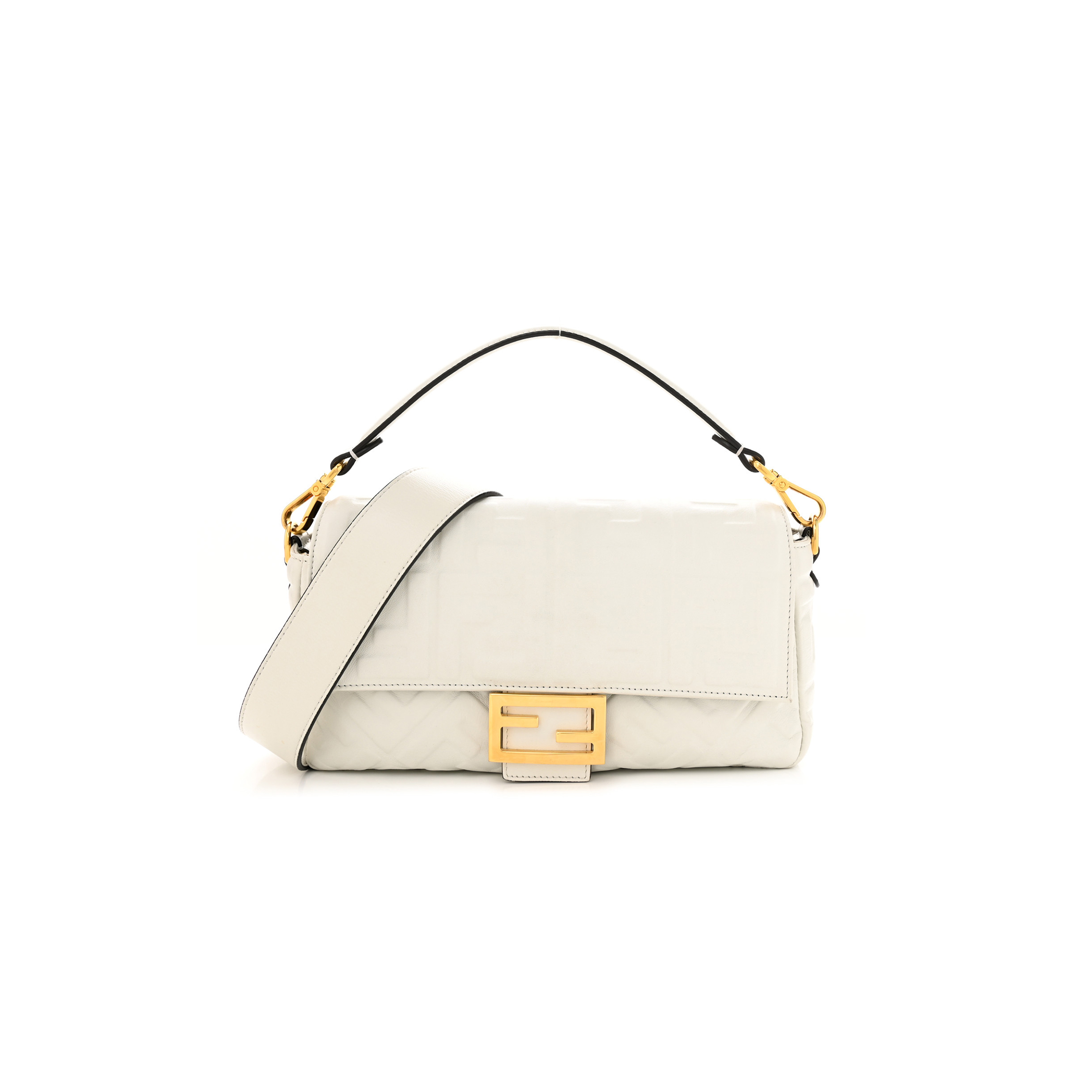 FENDI NAPPA FF 1974 EMBOSSED BAGUETTE WHITE (26*15*6cm) FENDI NAPPA FF 1974 EMBOSSED BAGUETTE WHITE (26*15*6cm)