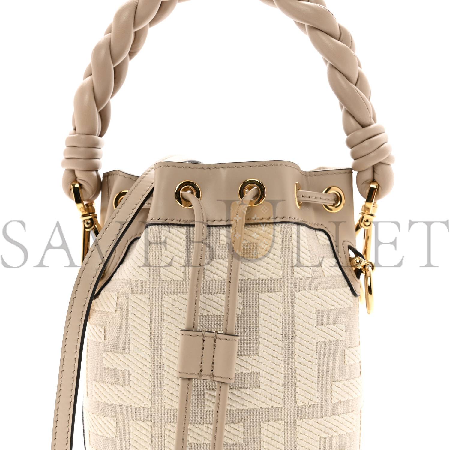 FENDI CANVAS NAPPA F IS FENDI FF EMBROIDERED MINI MON TRESOR BUCKET BAG GREZZO WHITE NUVOLA (18*12*10cm) FENDI CANVAS NAPPA F IS FENDI FF EMBROIDERED MINI MON TRESOR BUCKET BAG GREZZO WHITE NUVOLA (18*12*10cm)