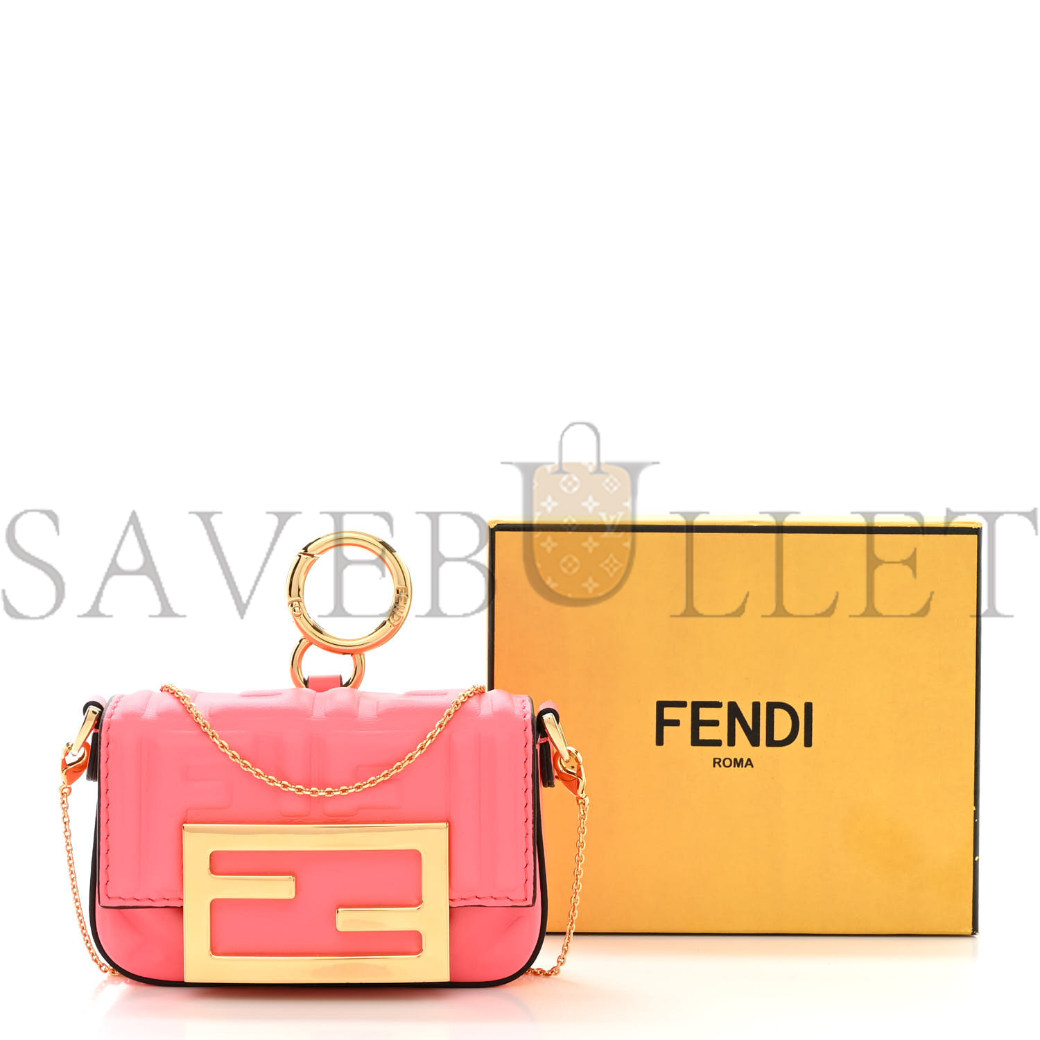 FENDI NAPPA MATISSE FF EMBOSSED NANO MAXI BUCKLE BAGUETTE CHARM PINK DALIA (11*7*3cm) FENDI NAPPA MATISSE FF EMBOSSED NANO MAXI BUCKLE BAGUETTE CHARM PINK DALIA (11*7*3cm)
