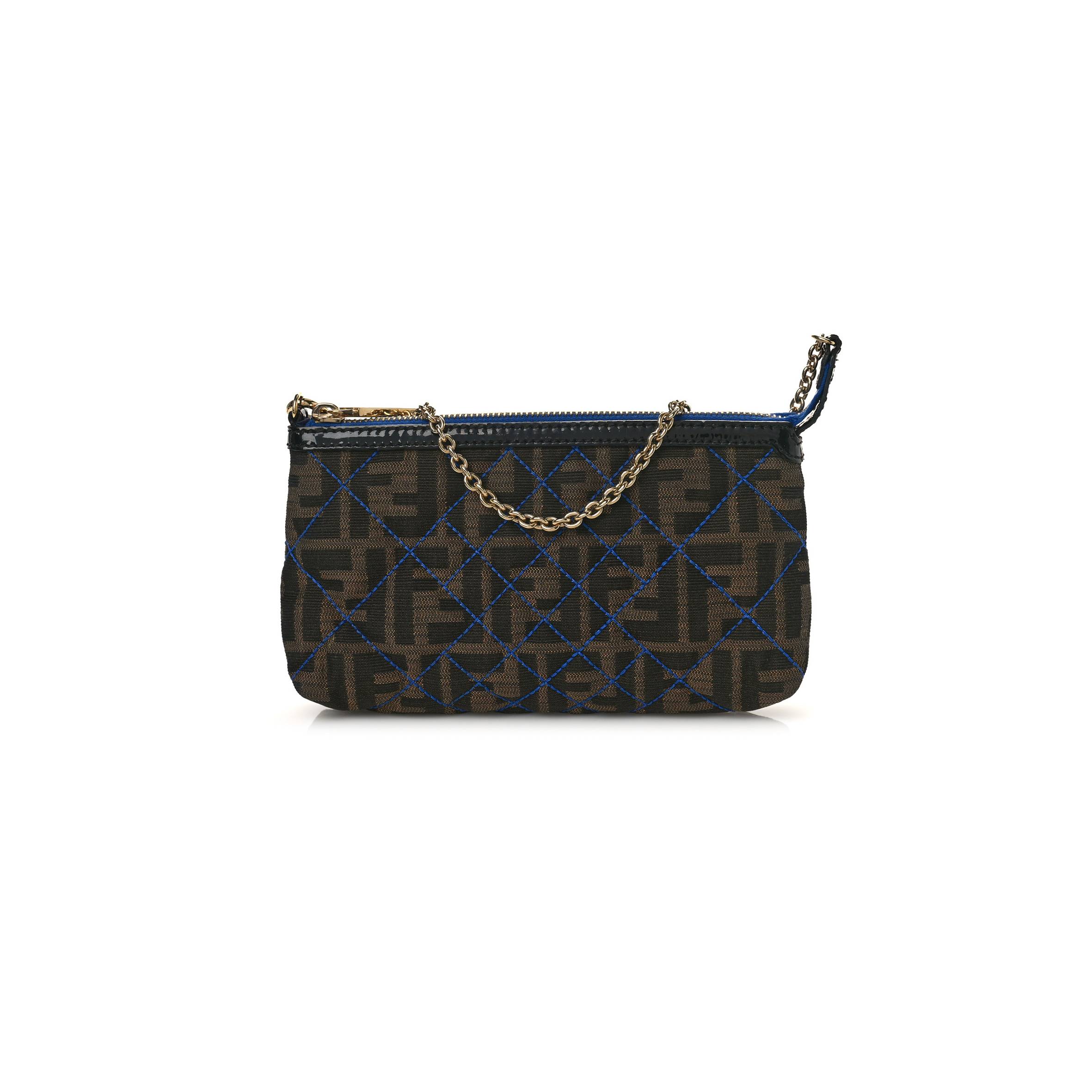 FENDI ZUCCA QUILTED POCHETTE TOBACCO BLUE (20*11*4cm) FENDI ZUCCA QUILTED POCHETTE TOBACCO BLUE (20*11*4cm)