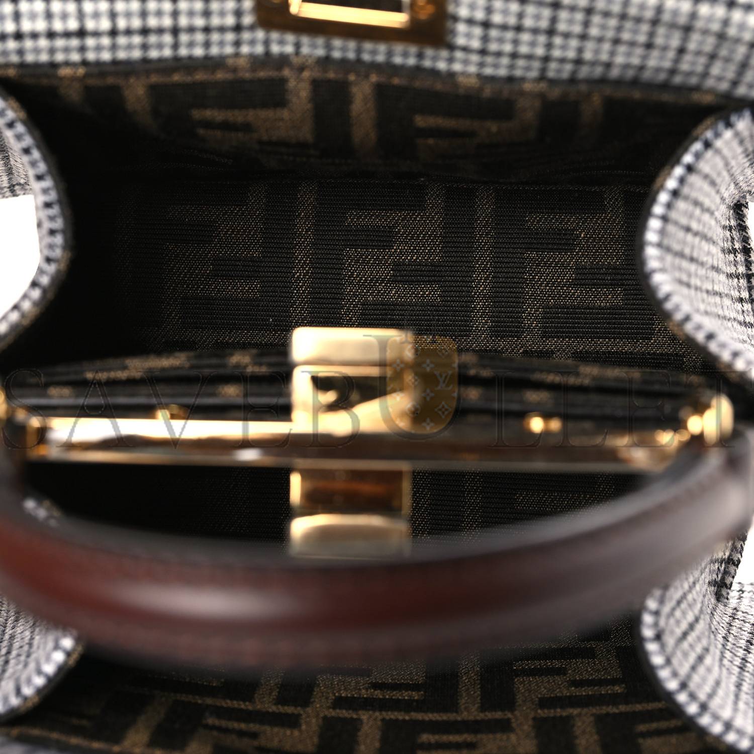 FENDI WOOL FABRIC JACQUARD CUOIO SMALL HOUNDSTOOTH FF 1974 PETITE PEEKABOO I SEE U SATCHEL GRIGIO ANTHRACITE (20*15*11cm) FENDI WOOL FABRIC JACQUARD CUOIO SMALL HOUNDSTOOTH FF 1974 PETITE PEEKABOO I SEE U SATCHEL GRIGIO ANTHRACITE (20*15*11cm)