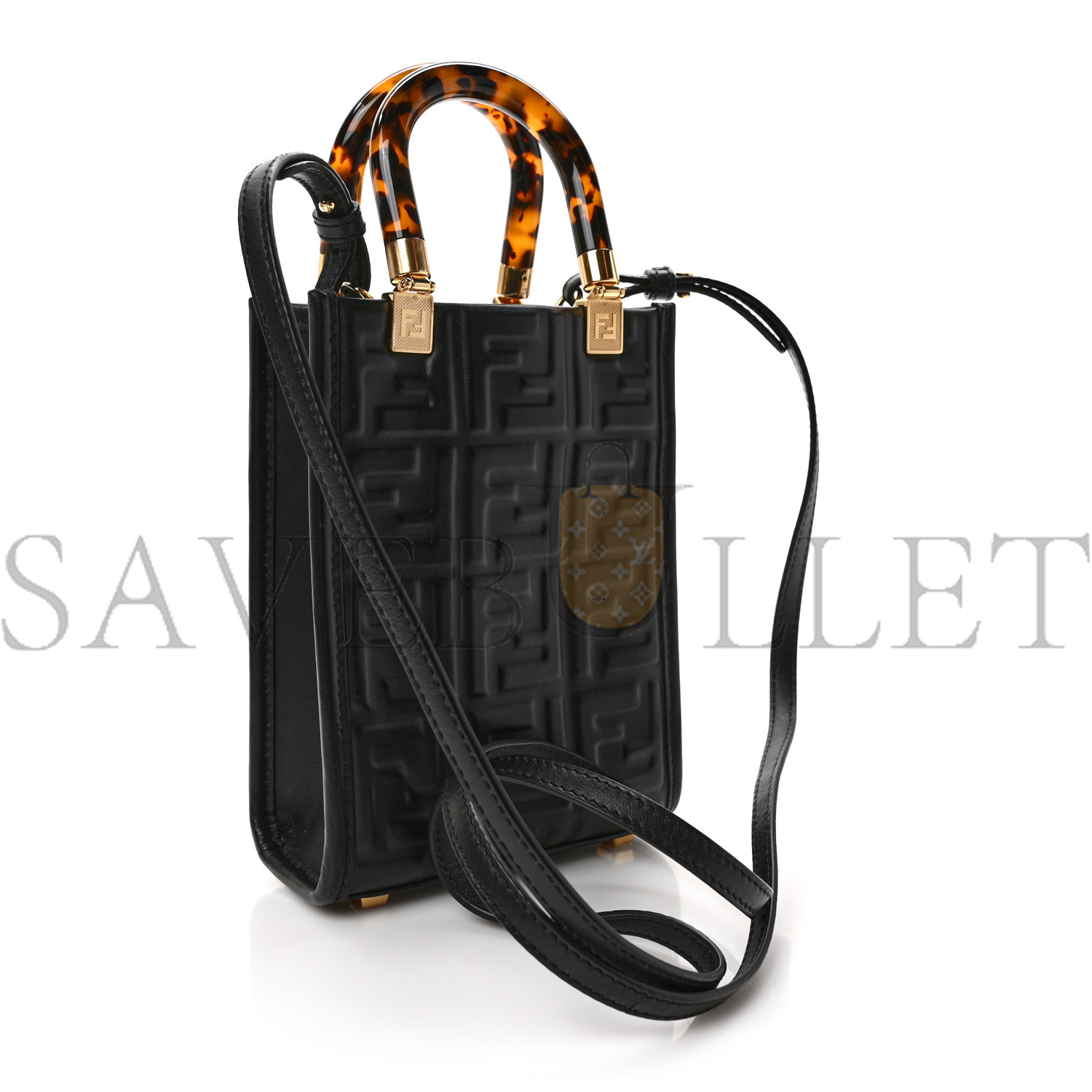 FENDI VITELLO PLEXIGLASS FF EMBOSSED MINI FENDI SUNSHINE SHOPPER TOTE BLACK (18*13*6cm) FENDI VITELLO PLEXIGLASS FF EMBOSSED MINI FENDI SUNSHINE SHOPPER TOTE BLACK (18*13*6cm)