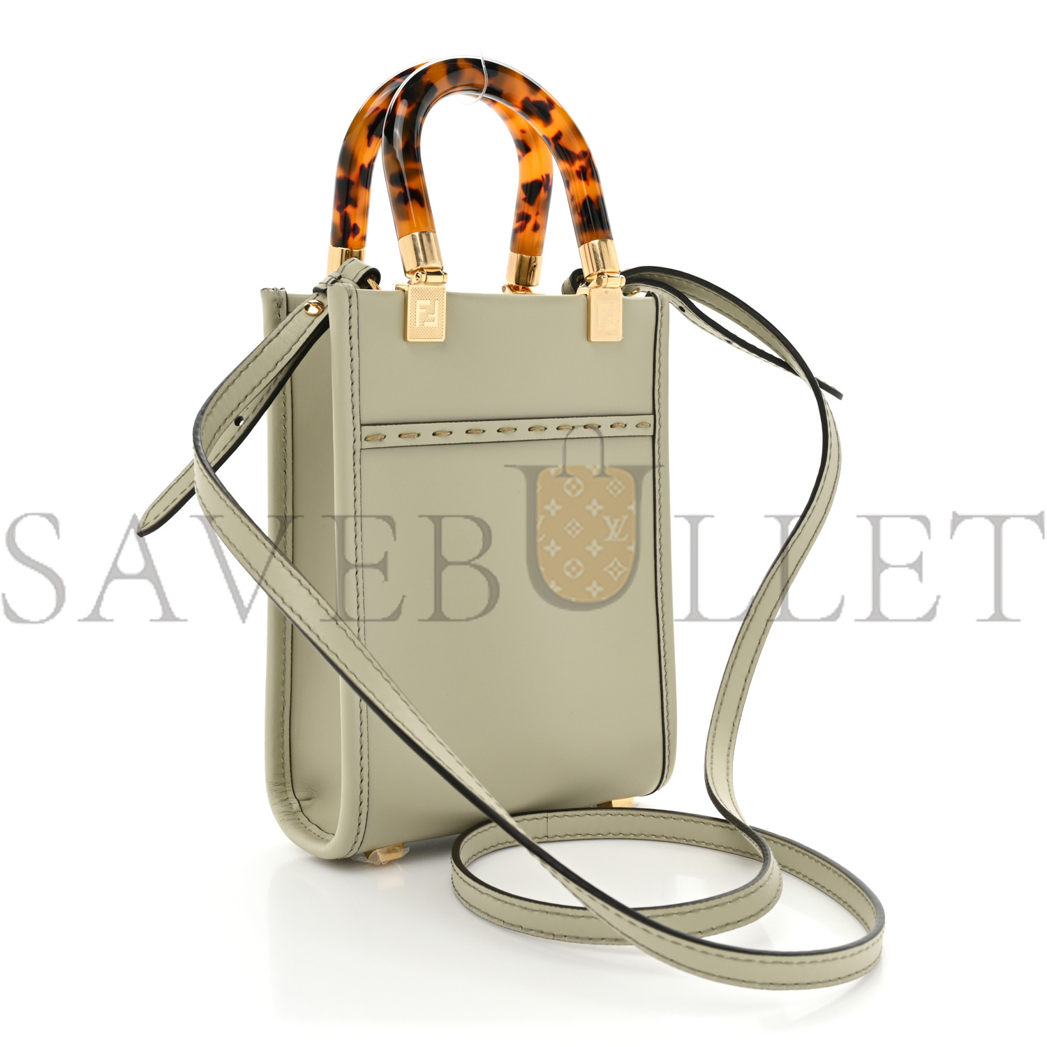 FENDI VITELLO KING PLEXIGLASS LOGO EMBOSSED MINI FENDI SUNSHINE SHOPPER TOTE GREEN TEA (17*13*6cm) FENDI VITELLO KING PLEXIGLASS LOGO EMBOSSED MINI FENDI SUNSHINE SHOPPER TOTE GREEN TEA (17*13*6cm)