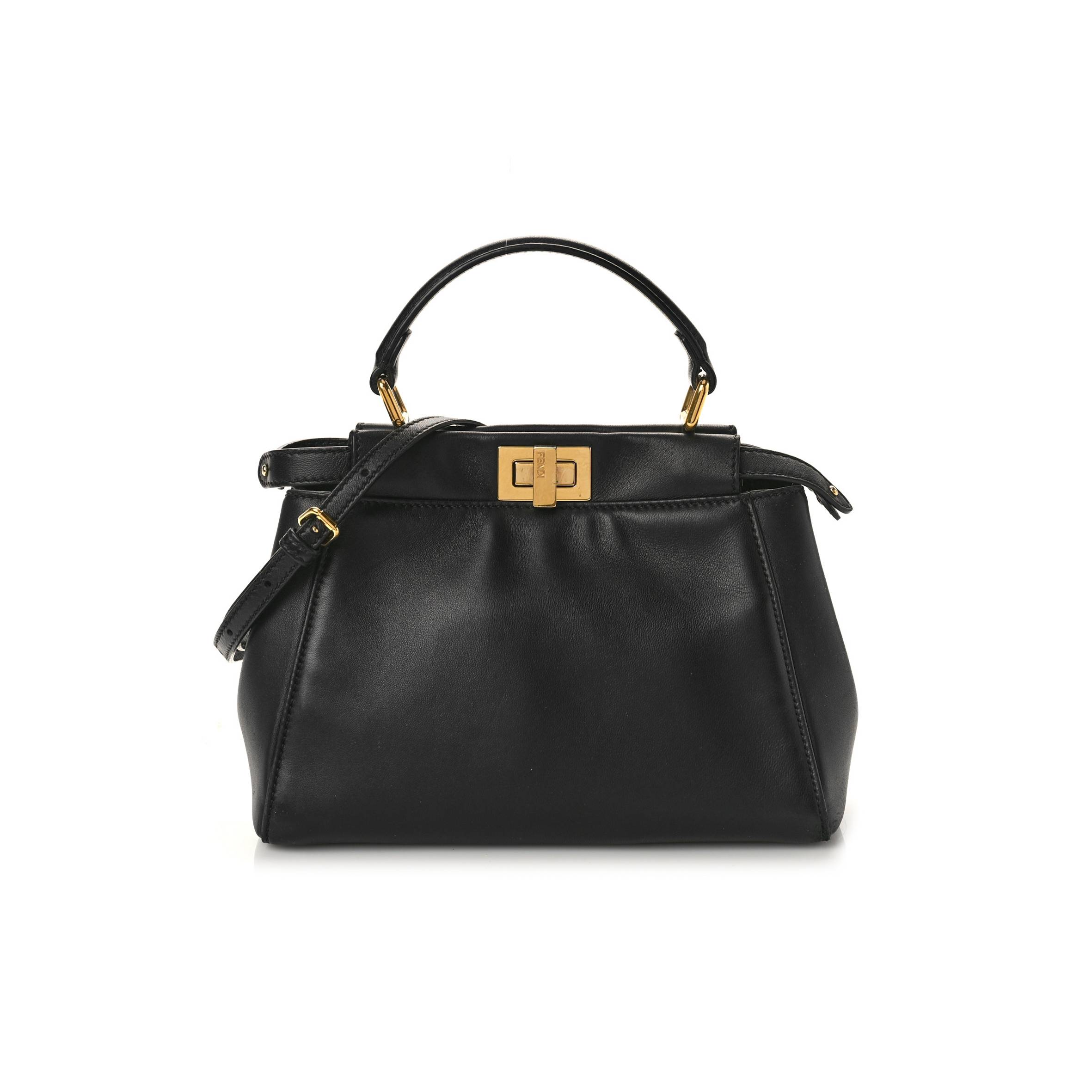 FENDI NAPPA MINI PEEKABOO ICONIC SATCHEL BLACK (23*17*11cm) FENDI NAPPA MINI PEEKABOO ICONIC SATCHEL BLACK (23*17*11cm)