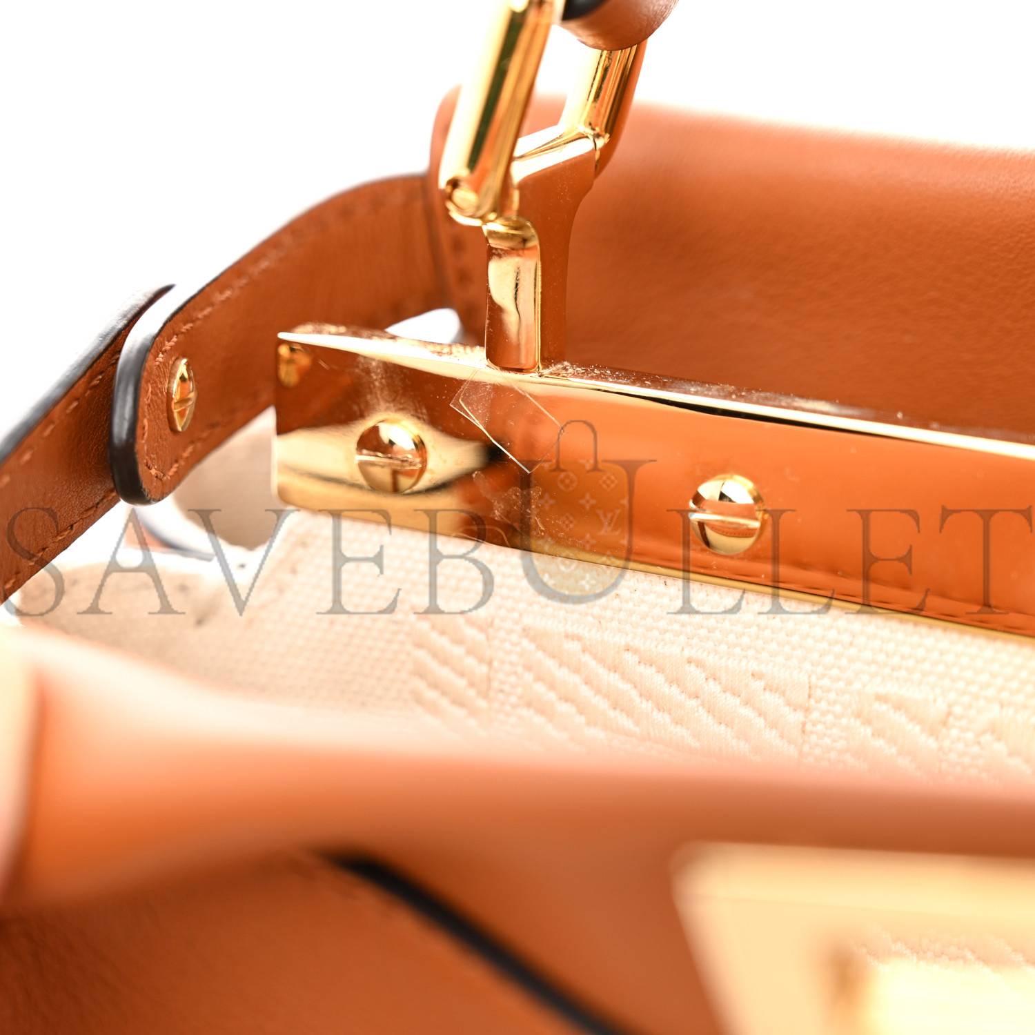 FENDI VITELLO SETA CANVAS FF EMBROIDERED MINI PEEKABOO ICONIC SATCHEL BRANDY GREZZO (23*18*11cm) FENDI VITELLO SETA CANVAS FF EMBROIDERED MINI PEEKABOO ICONIC SATCHEL BRANDY GREZZO (23*18*11cm)