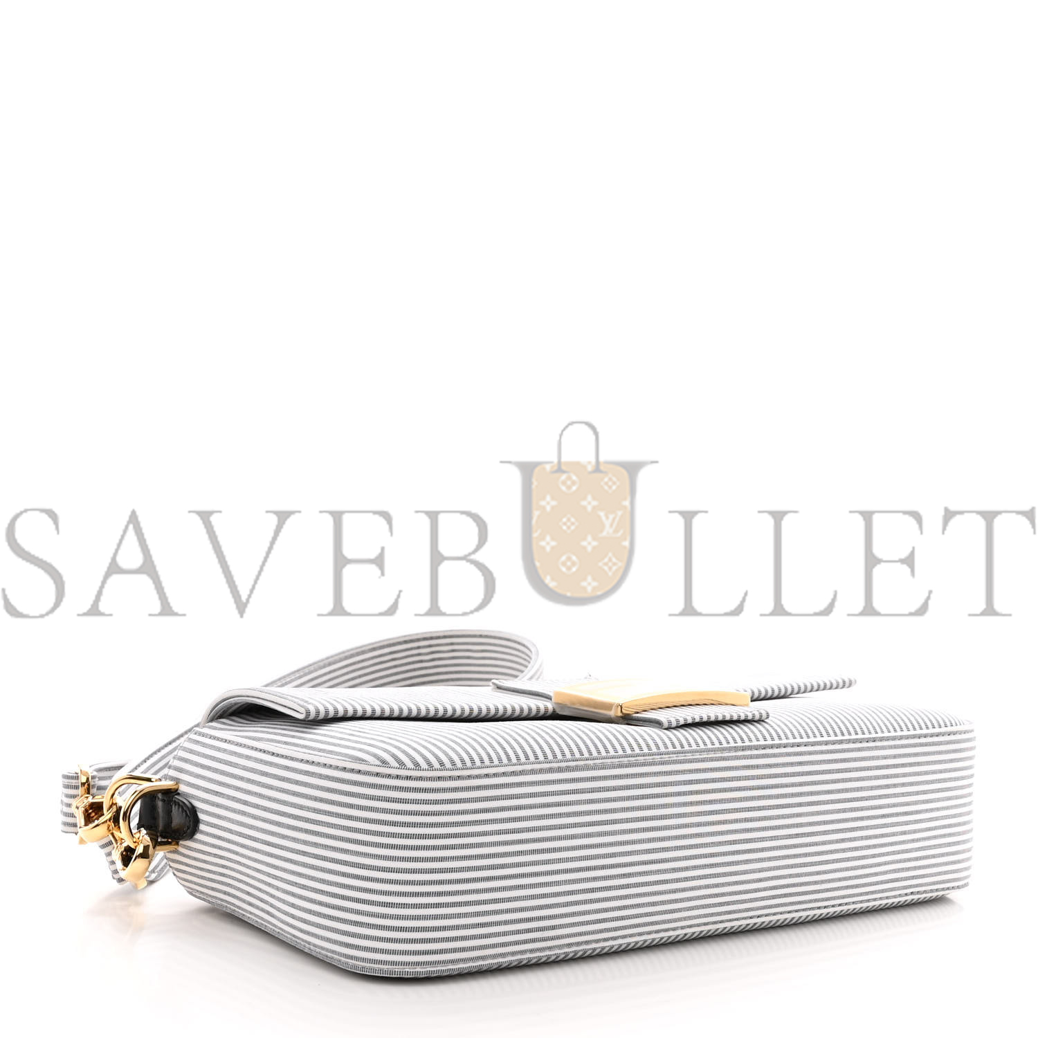 FENDI COTTON CUOIO BRETAGNA STRIPED BAGUETTE GRIGIO WHITE BLACK (27*15*6cm) FENDI COTTON CUOIO BRETAGNA STRIPED BAGUETTE GRIGIO WHITE BLACK (27*15*6cm)