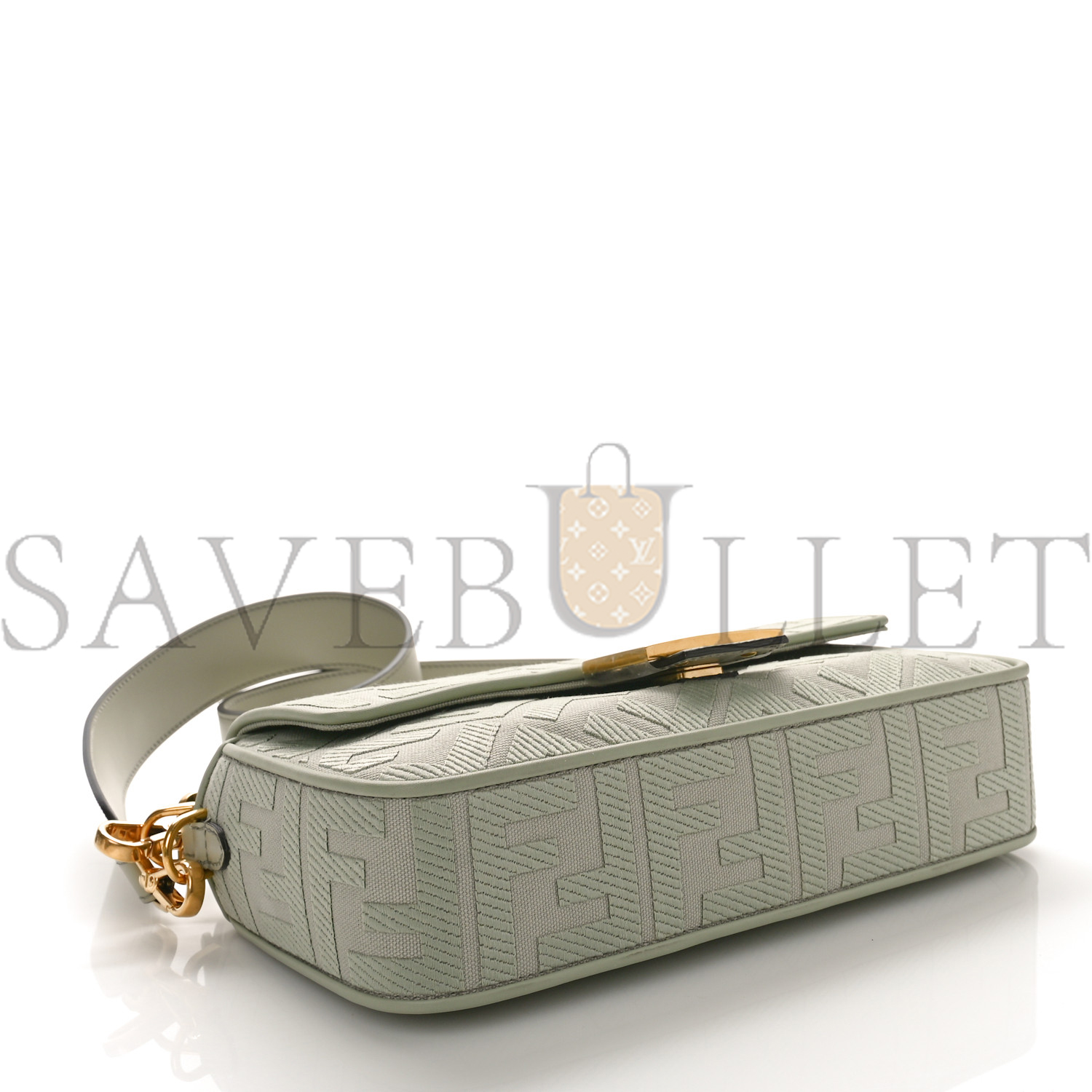 FENDI CANVAS VITELLO KING FF EMBROIDERED BAGUETTE GREEN TEA (29*18*8cm) FENDI CANVAS VITELLO KING FF EMBROIDERED BAGUETTE GREEN TEA (29*18*8cm)