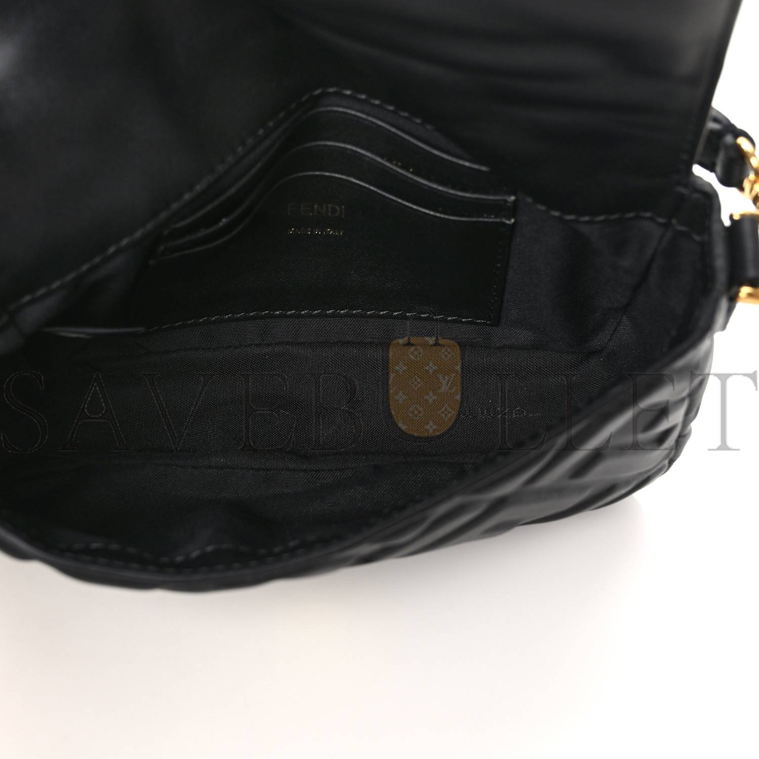 FENDI NAPPA FF 1974 EMBOSSED MINI BAGUETTE BLACK (18*12*4cm) FENDI NAPPA FF 1974 EMBOSSED MINI BAGUETTE BLACK (18*12*4cm)