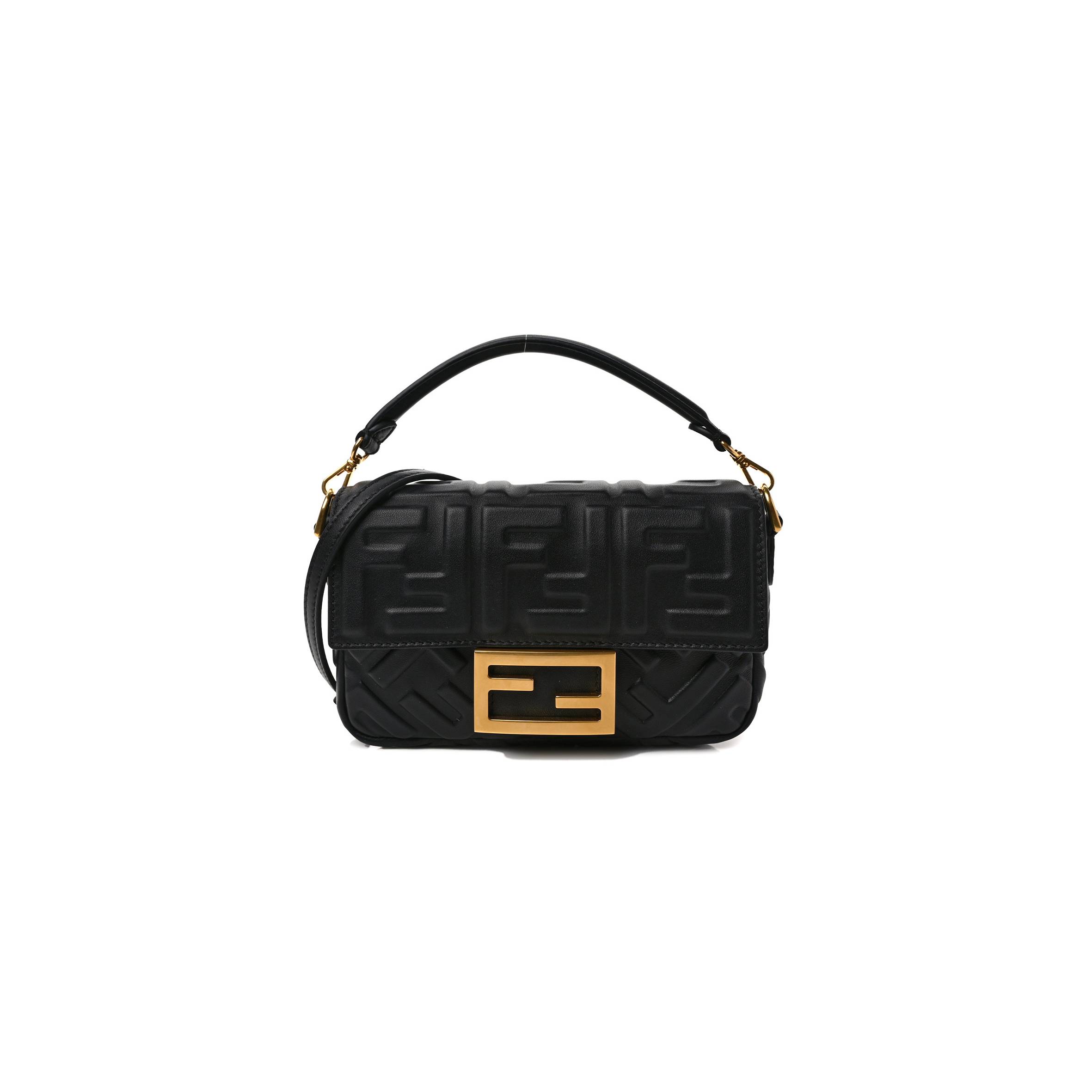 FENDI NAPPA FF 1974 EMBOSSED MINI BAGUETTE BLACK (18*12*4cm) FENDI NAPPA FF 1974 EMBOSSED MINI BAGUETTE BLACK (18*12*4cm)