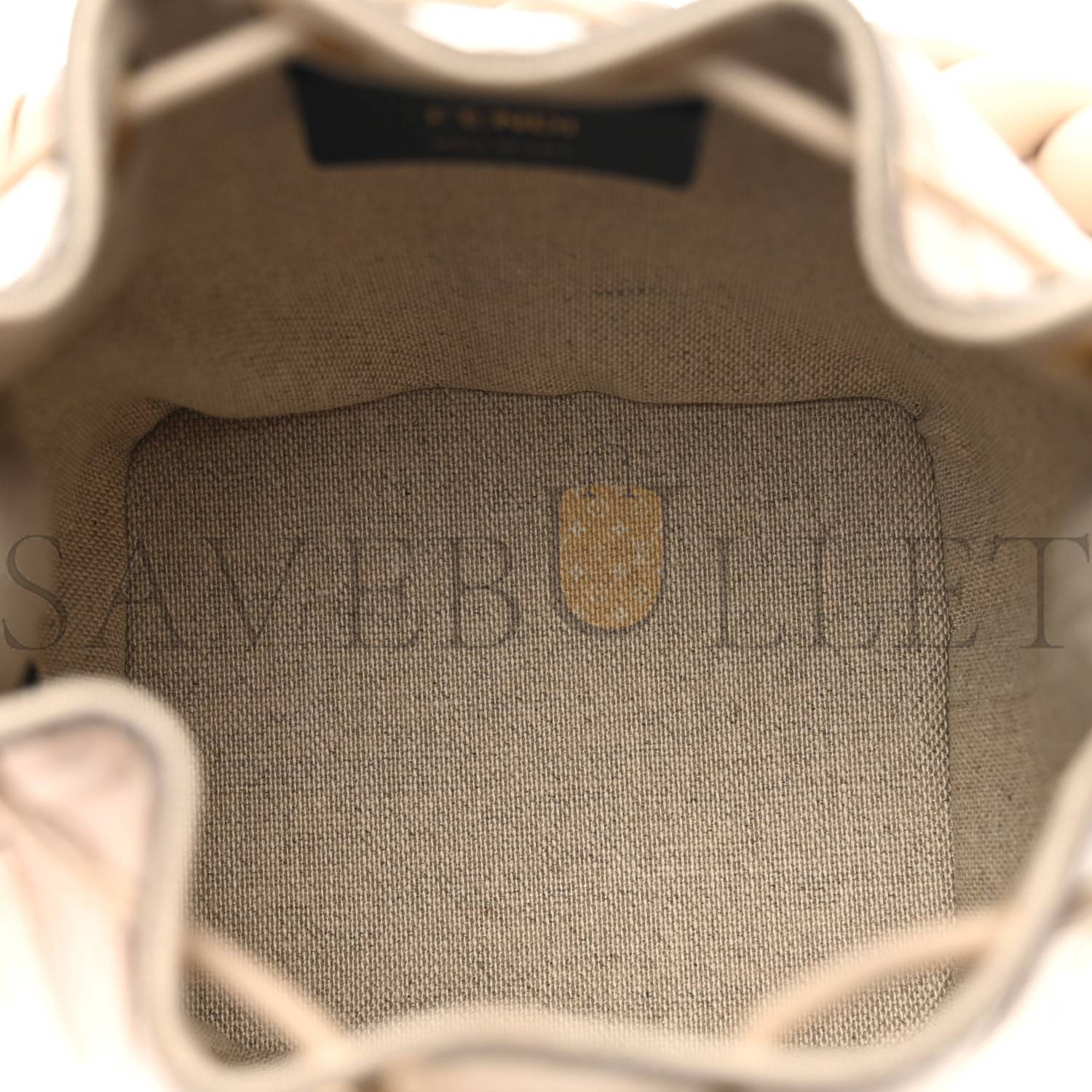 FENDI CANVAS NAPPA F IS FENDI FF EMBROIDERED MINI MON TRESOR BUCKET BAG GREZZO WHITE NUVOLA (18*12*10cm) FENDI CANVAS NAPPA F IS FENDI FF EMBROIDERED MINI MON TRESOR BUCKET BAG GREZZO WHITE NUVOLA (18*12*10cm)