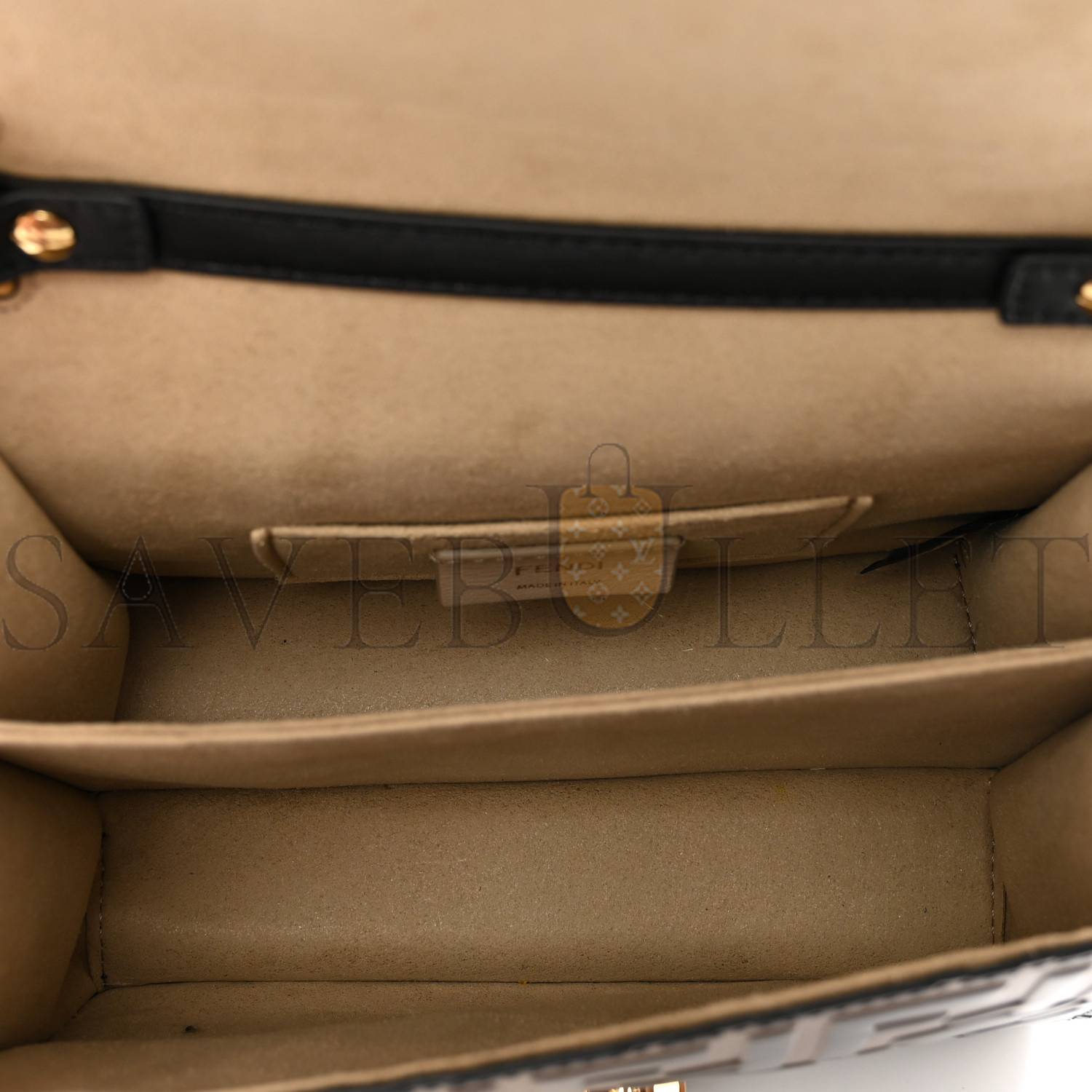 FENDI VITELLO LIBERTY BI-COLOR FF 1974 EMBOSSED SMALL KAN U SHOULDER BAG MAYA BLACK (19*15*9cm) FENDI VITELLO LIBERTY BI-COLOR FF 1974 EMBOSSED SMALL KAN U SHOULDER BAG MAYA BLACK (19*15*9cm)