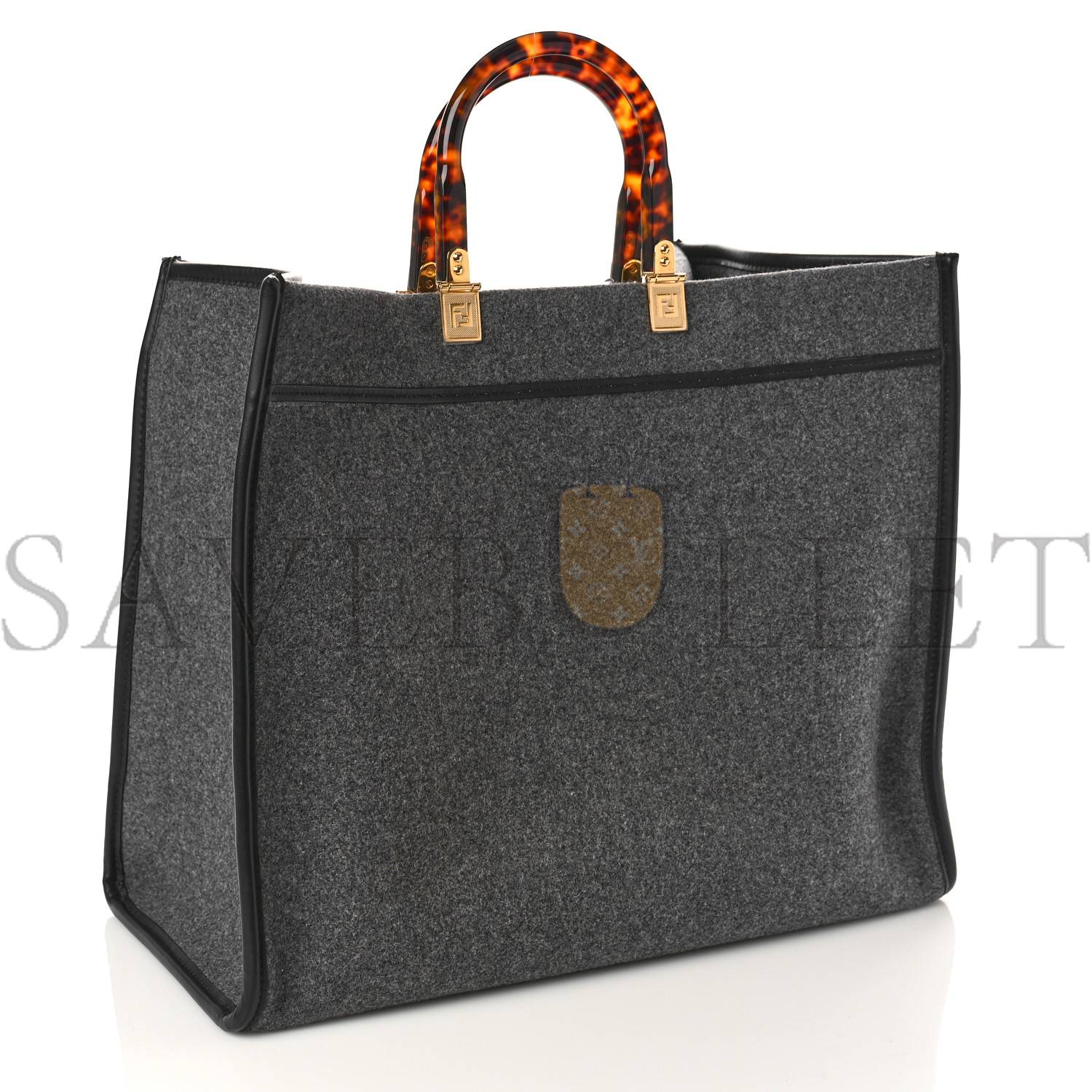 FENDI MELANGE FLANNEL PLEXIGLASS SATIN LOGO EMBROIDERED THREADED EDGE LARGE FENDI SUNSHINE SHOPPER TOTE GRIGIO BLACK (40*34*20cm) FENDI MELANGE FLANNEL PLEXIGLASS SATIN LOGO EMBROIDERED THREADED EDGE LARGE FENDI SUNSHINE SHOPPER TOTE GRIGIO BLACK (40*34*20cm)