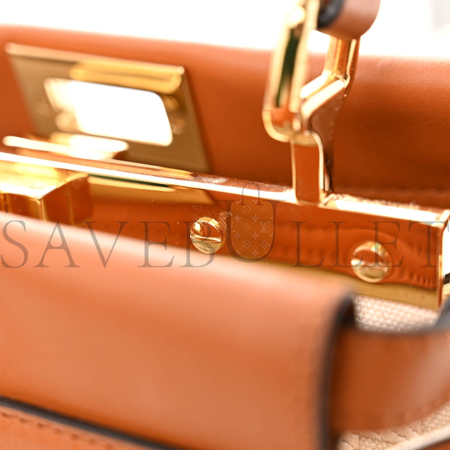 FENDI VITELLO SETA CANVAS FF EMBROIDERED MINI PEEKABOO ICONIC SATCHEL BRANDY GREZZO (23*18*11cm) FENDI VITELLO SETA CANVAS FF EMBROIDERED MINI PEEKABOO ICONIC SATCHEL BRANDY GREZZO (23*18*11cm)