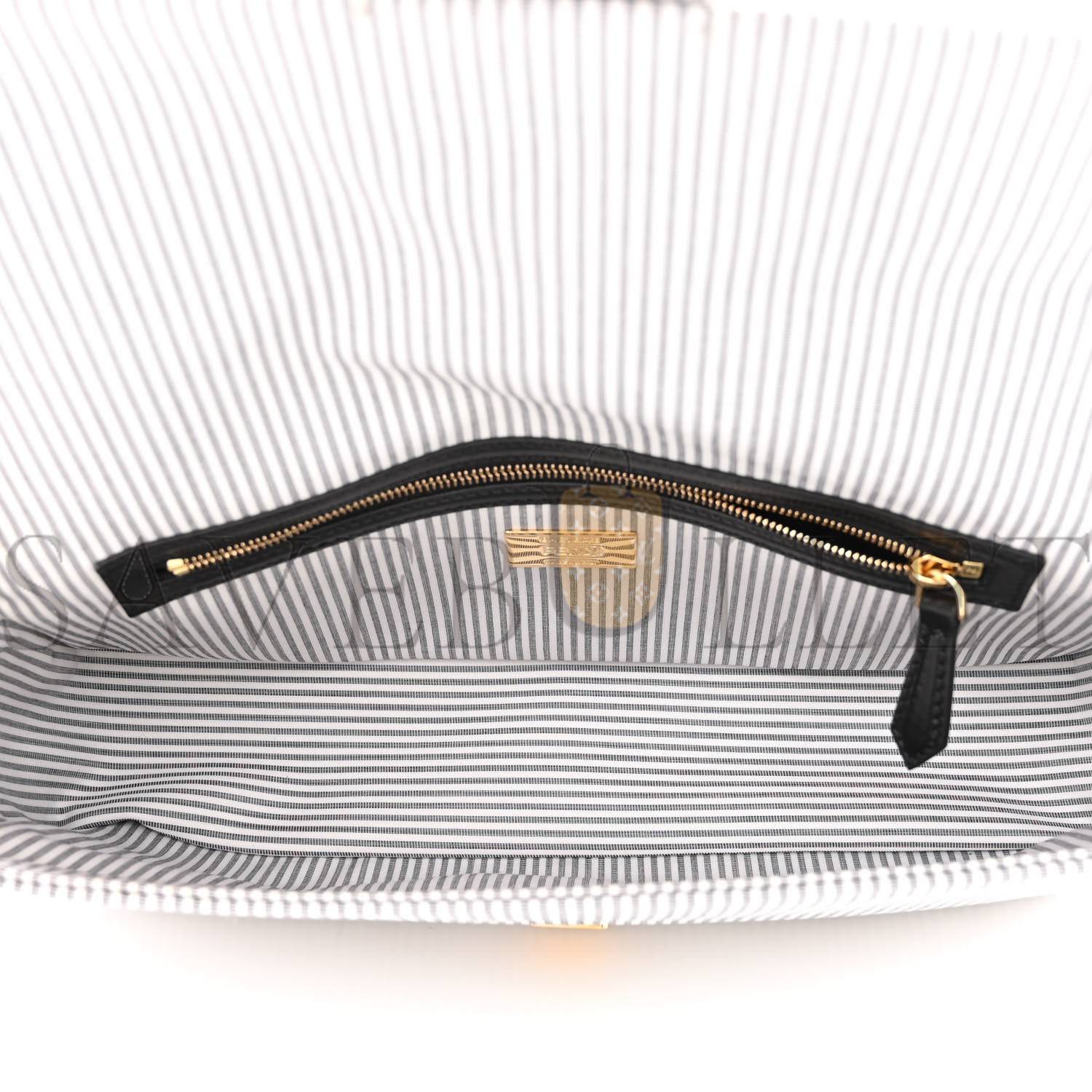 FENDI COTTON CUOIO BRETAGNA STRIPED BAGUETTE GRIGIO WHITE BLACK (27*15*6cm) FENDI COTTON CUOIO BRETAGNA STRIPED BAGUETTE GRIGIO WHITE BLACK (27*15*6cm)