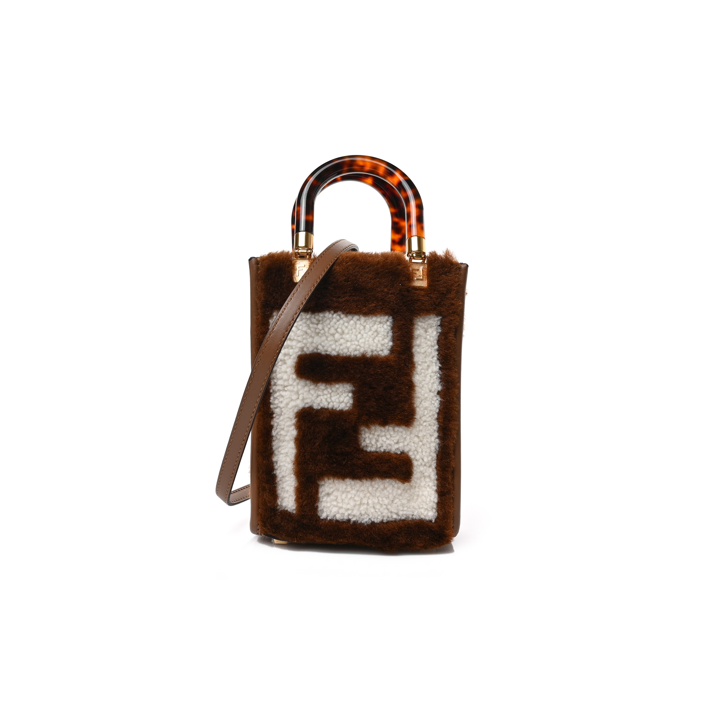 FENDI SHEARLING PLEXIGLASS FF MINI FENDI SUNSHINE SHOPPER TOTE FORRESTA WHITE (18*13*6cm) FENDI SHEARLING PLEXIGLASS FF MINI FENDI SUNSHINE SHOPPER TOTE FORRESTA WHITE (18*13*6cm)