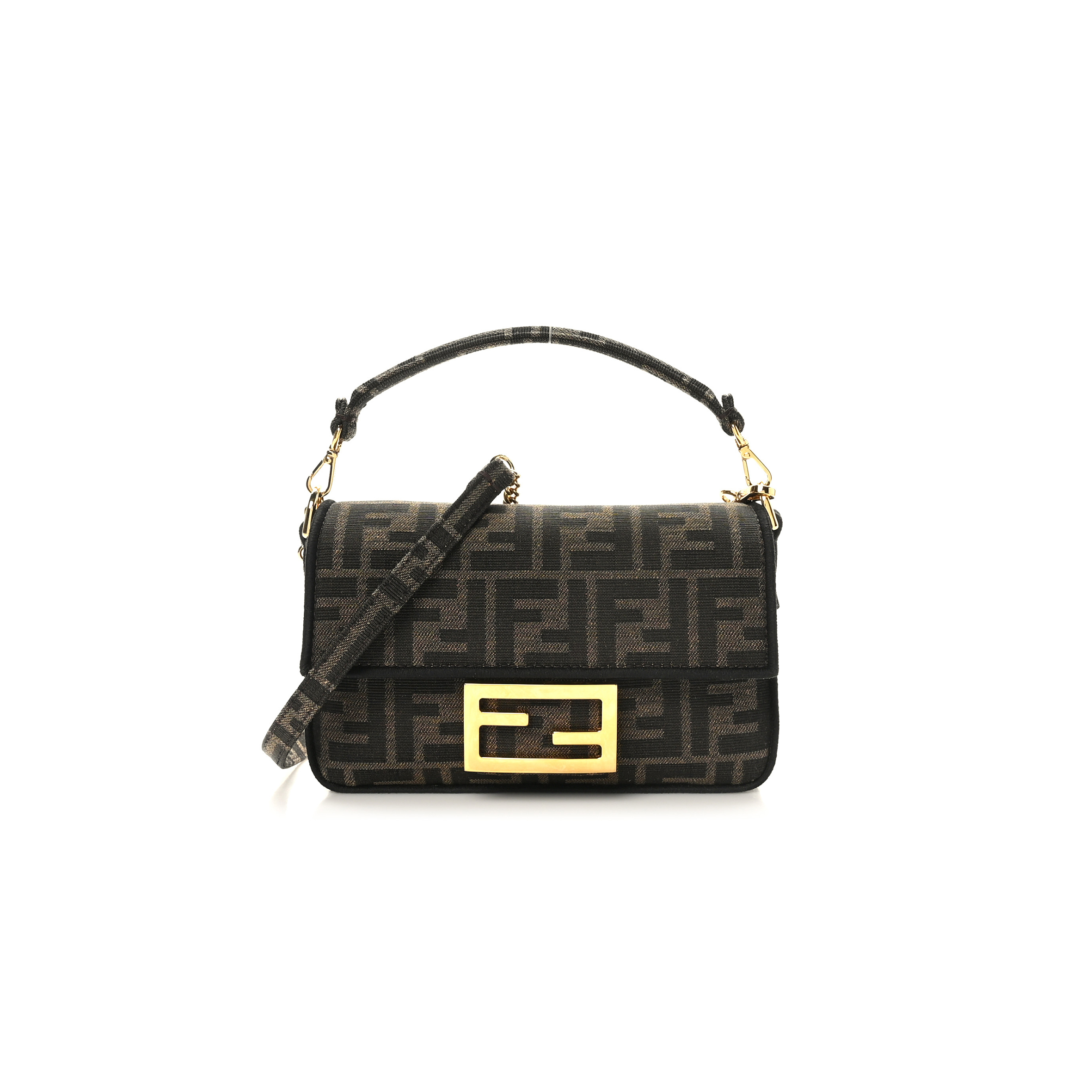 FENDI FABRIC JACQUARD FF 1974 MINI BAGUETTE TOBACCO MORO BLACK (19*11*5cm) FENDI FABRIC JACQUARD FF 1974 MINI BAGUETTE TOBACCO MORO BLACK (19*11*5cm)