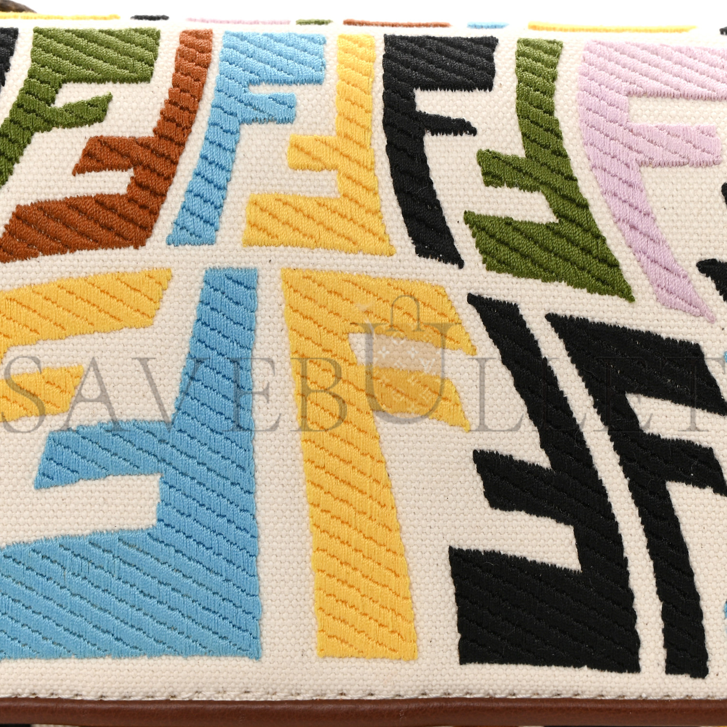 FENDI X SARA COLEMAN CANVAS VITELLO KING SETA FF FISH EYE EMBROIDERED BAGUETTE GREZZO MULTICOLOR GHIANDA (28*15*6cm) FENDI X SARA COLEMAN CANVAS VITELLO KING SETA FF FISH EYE EMBROIDERED BAGUETTE GREZZO MULTICOLOR GHIANDA (28*15*6cm)