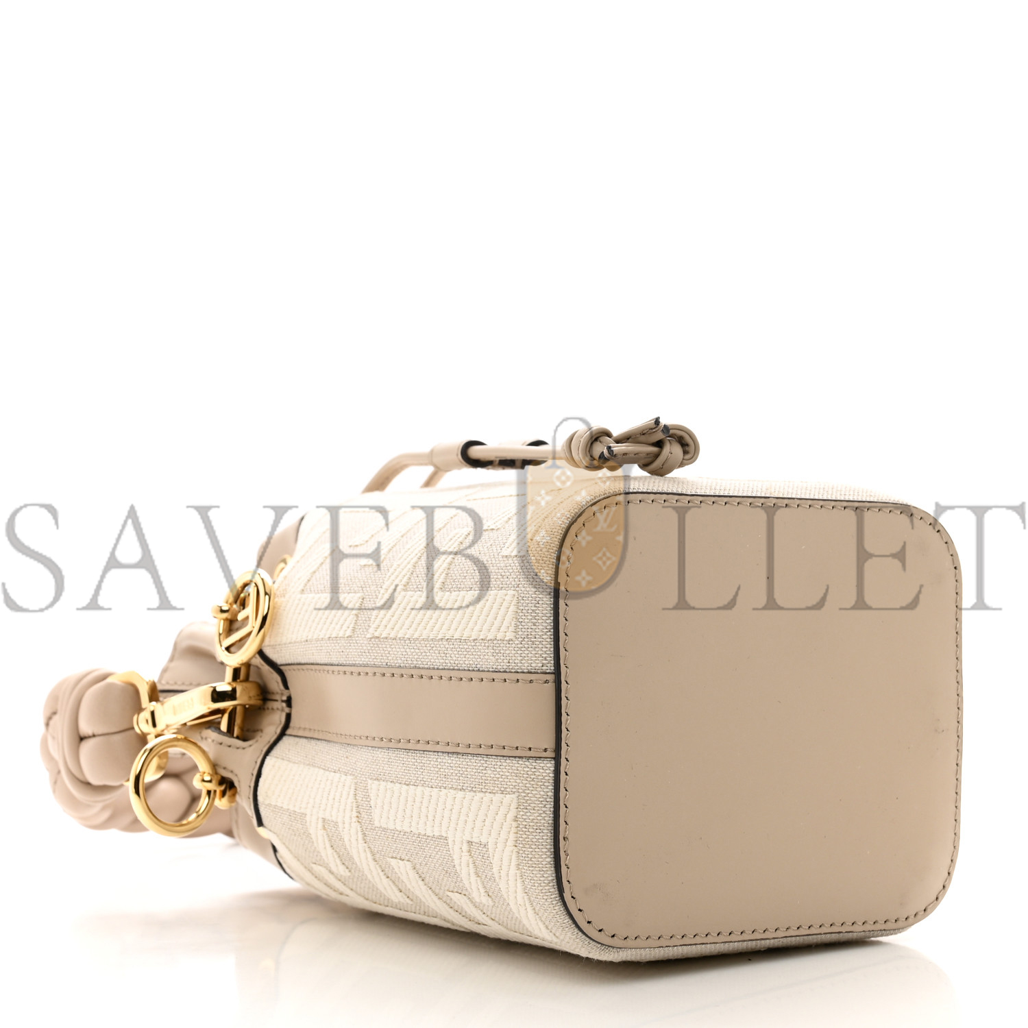 FENDI CANVAS NAPPA F IS FENDI FF EMBROIDERED MINI MON TRESOR BUCKET BAG GREZZO WHITE NUVOLA (18*12*10cm) FENDI CANVAS NAPPA F IS FENDI FF EMBROIDERED MINI MON TRESOR BUCKET BAG GREZZO WHITE NUVOLA (18*12*10cm)