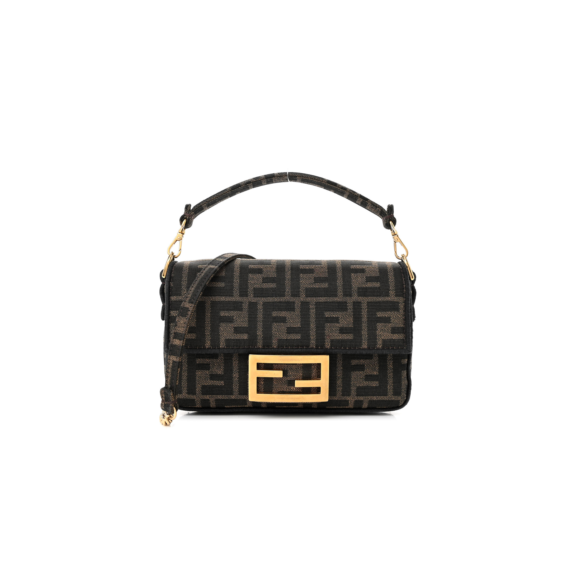 FENDI FABRIC JACQUARD FF 1974 MINI BAGUETTE TOBACCO MORO BLACK (18*11*5cm) FENDI FABRIC JACQUARD FF 1974 MINI BAGUETTE TOBACCO MORO BLACK (18*11*5cm)