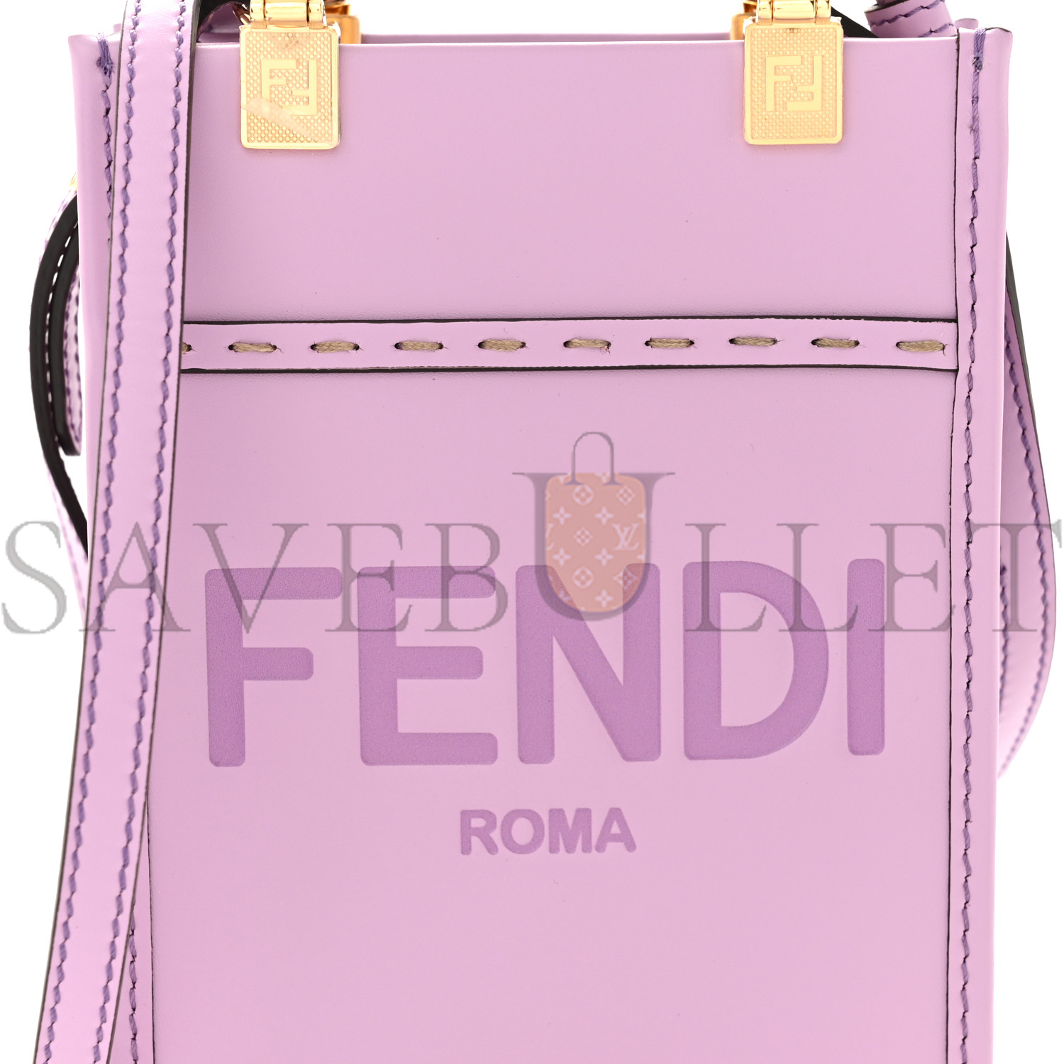 FENDI VITELLO KING PLEXIGLASS LOGO EMBOSSED MINI FENDI SUNSHINE SHOPPER TOTE LAVANDA (18*13*6cm)