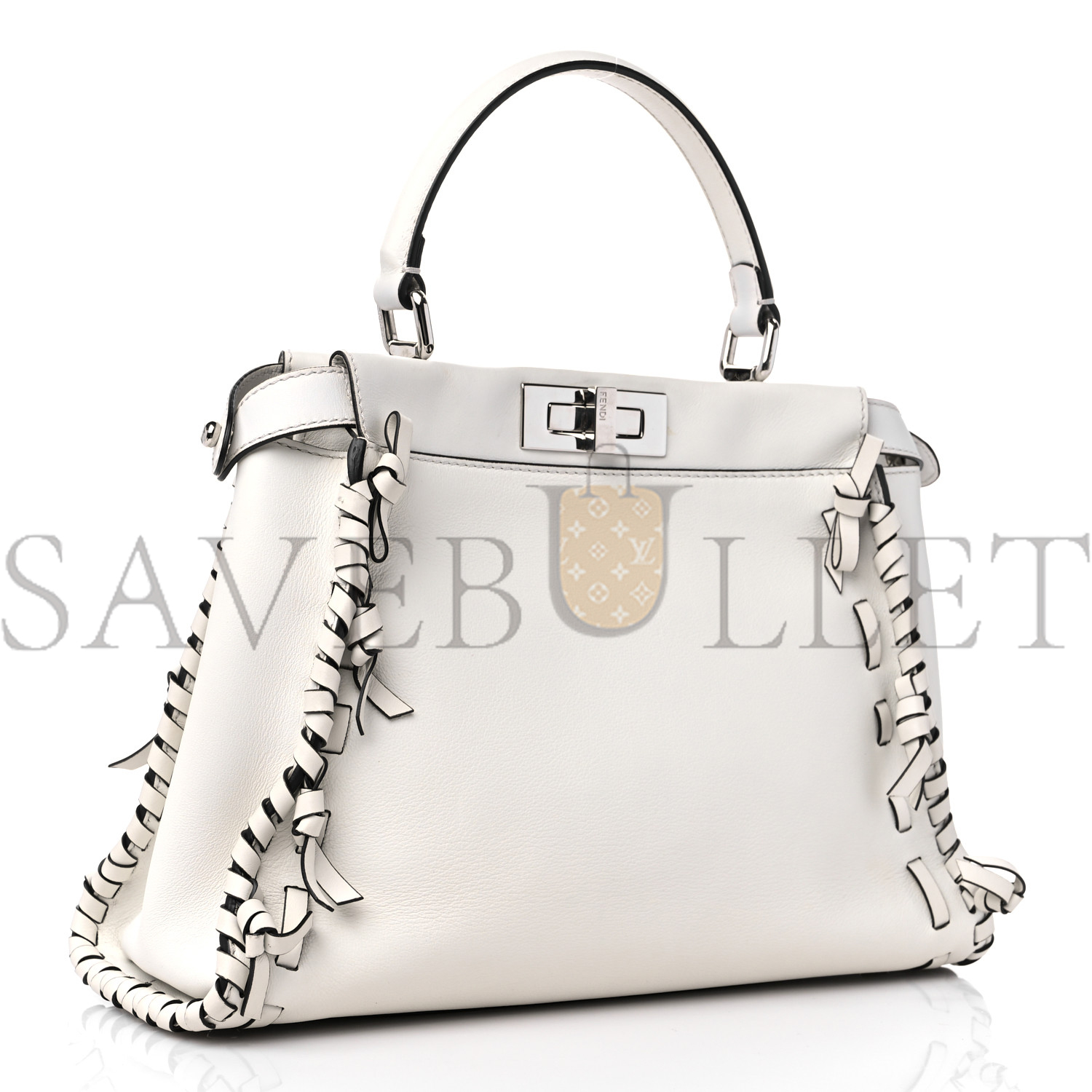 FENDI VITELLO SETA CENTURY NAPPA WHIPSTITCH MEDIUM PEEKABOO ICONIC SATCHEL WHITE (34*26*14cm) FENDI VITELLO SETA CENTURY NAPPA WHIPSTITCH MEDIUM PEEKABOO ICONIC SATCHEL WHITE (34*26*14cm)
