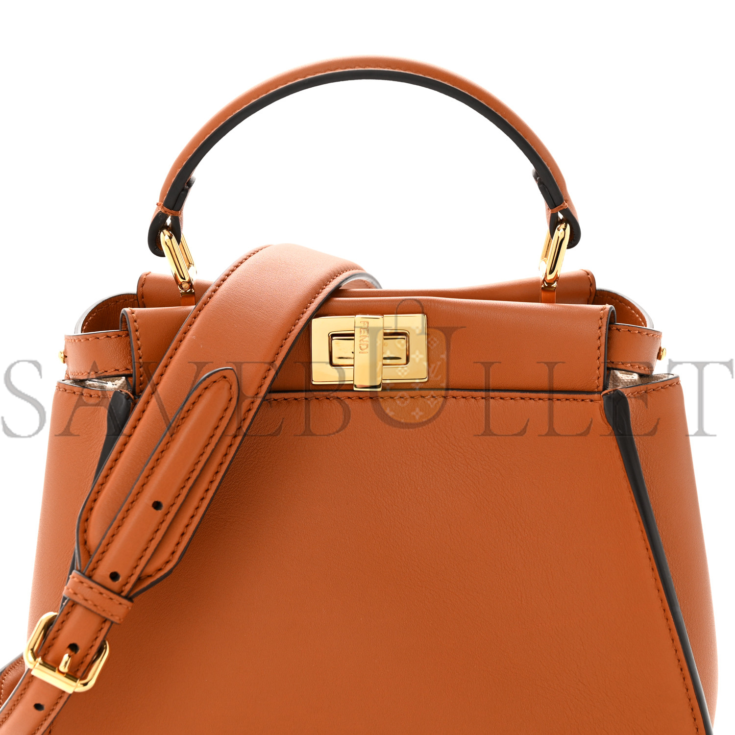 FENDI VITELLO SETA CANVAS FF EMBROIDERED MINI PEEKABOO ICONIC SATCHEL BRANDY GREZZO (23*18*11cm) FENDI VITELLO SETA CANVAS FF EMBROIDERED MINI PEEKABOO ICONIC SATCHEL BRANDY GREZZO (23*18*11cm)