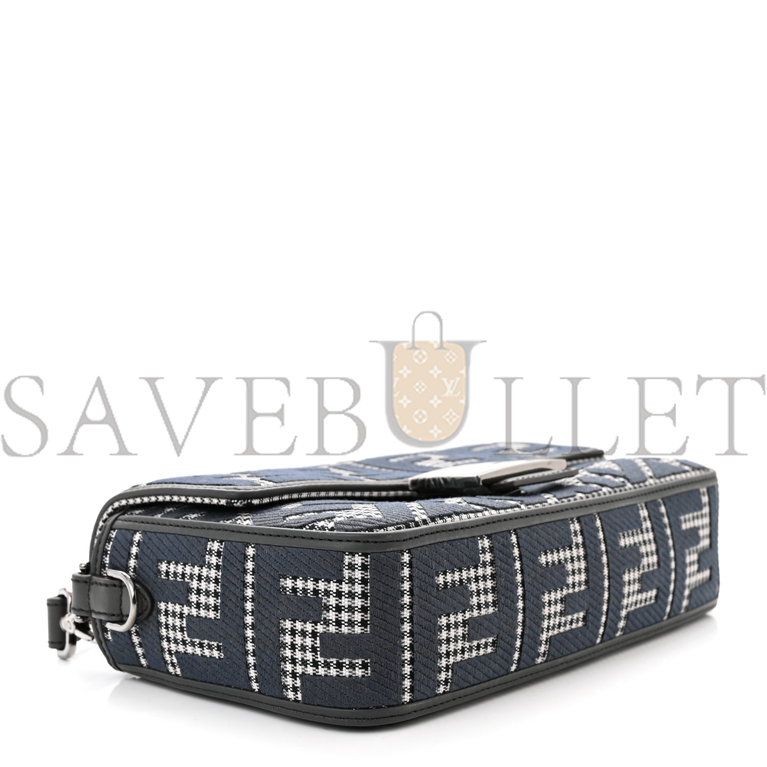 FENDI WOOL VITELLO KING HOUNDSTOOTH FF EMBROIDERED BAGUETTE GRIGIO ANTHRACITE (27*17*6cm) FENDI WOOL VITELLO KING HOUNDSTOOTH FF EMBROIDERED BAGUETTE GRIGIO ANTHRACITE (27*17*6cm)
