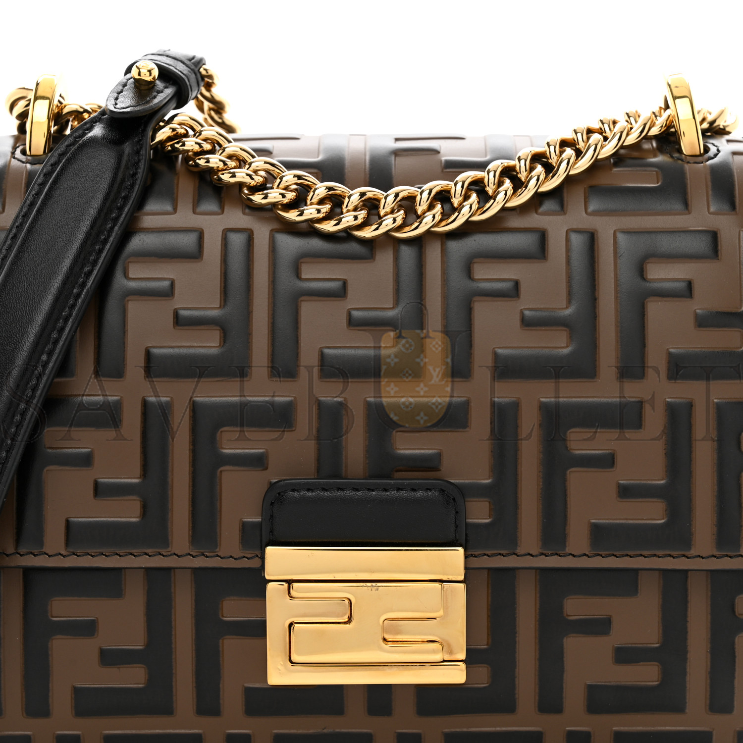 FENDI VITELLO LIBERTY BI-COLOR FF 1974 EMBOSSED SMALL KAN U SHOULDER BAG MAYA BLACK (19*15*9cm) FENDI VITELLO LIBERTY BI-COLOR FF 1974 EMBOSSED SMALL KAN U SHOULDER BAG MAYA BLACK (19*15*9cm)