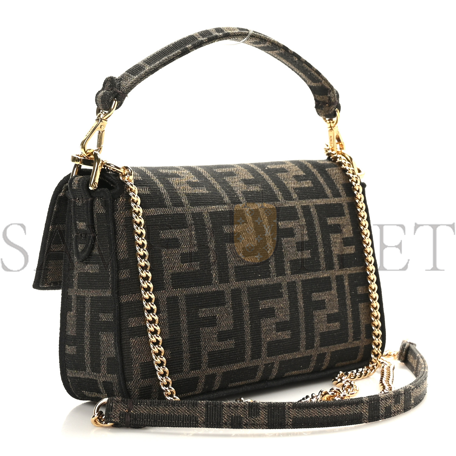FENDI FABRIC JACQUARD FF 1974 MINI BAGUETTE TOBACCO MORO BLACK (19*11*5cm) FENDI FABRIC JACQUARD FF 1974 MINI BAGUETTE TOBACCO MORO BLACK (19*11*5cm)