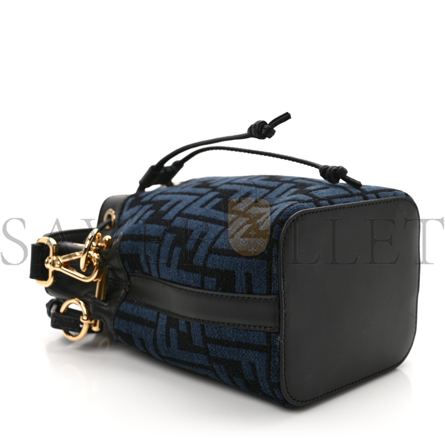 FENDI CHENILLE VITELLO KING FF MINI MON TRESOR BUCKET BAG BLUE BLACK (18*11*10cm) FENDI CHENILLE VITELLO KING FF MINI MON TRESOR BUCKET BAG BLUE BLACK (18*11*10cm)