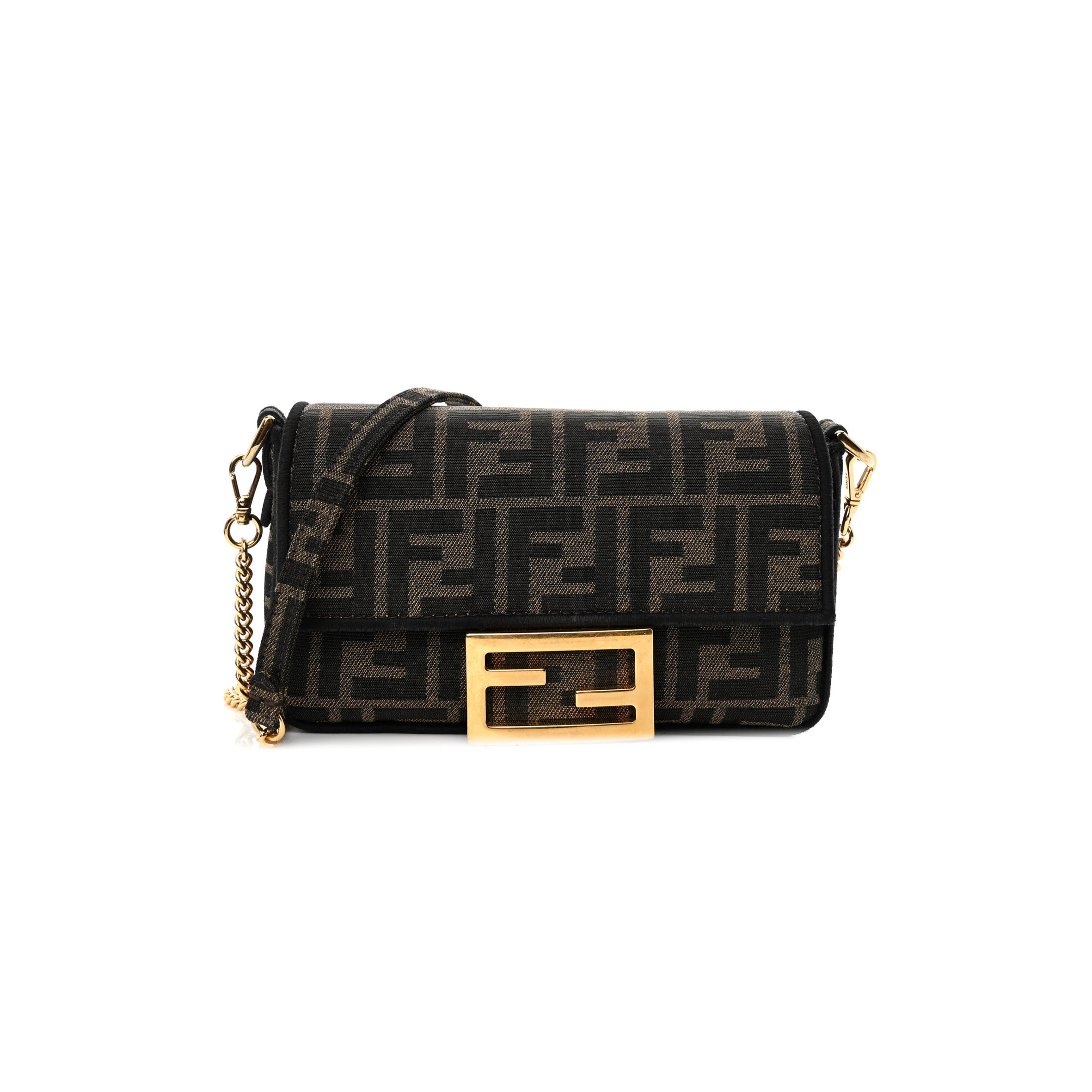FENDI FABRIC JACQUARD FF 1974 MINI BAGUETTE TOBACCO MORO BLACK (19*11*5cm) FENDI FABRIC JACQUARD FF 1974 MINI BAGUETTE TOBACCO MORO BLACK (19*11*5cm)