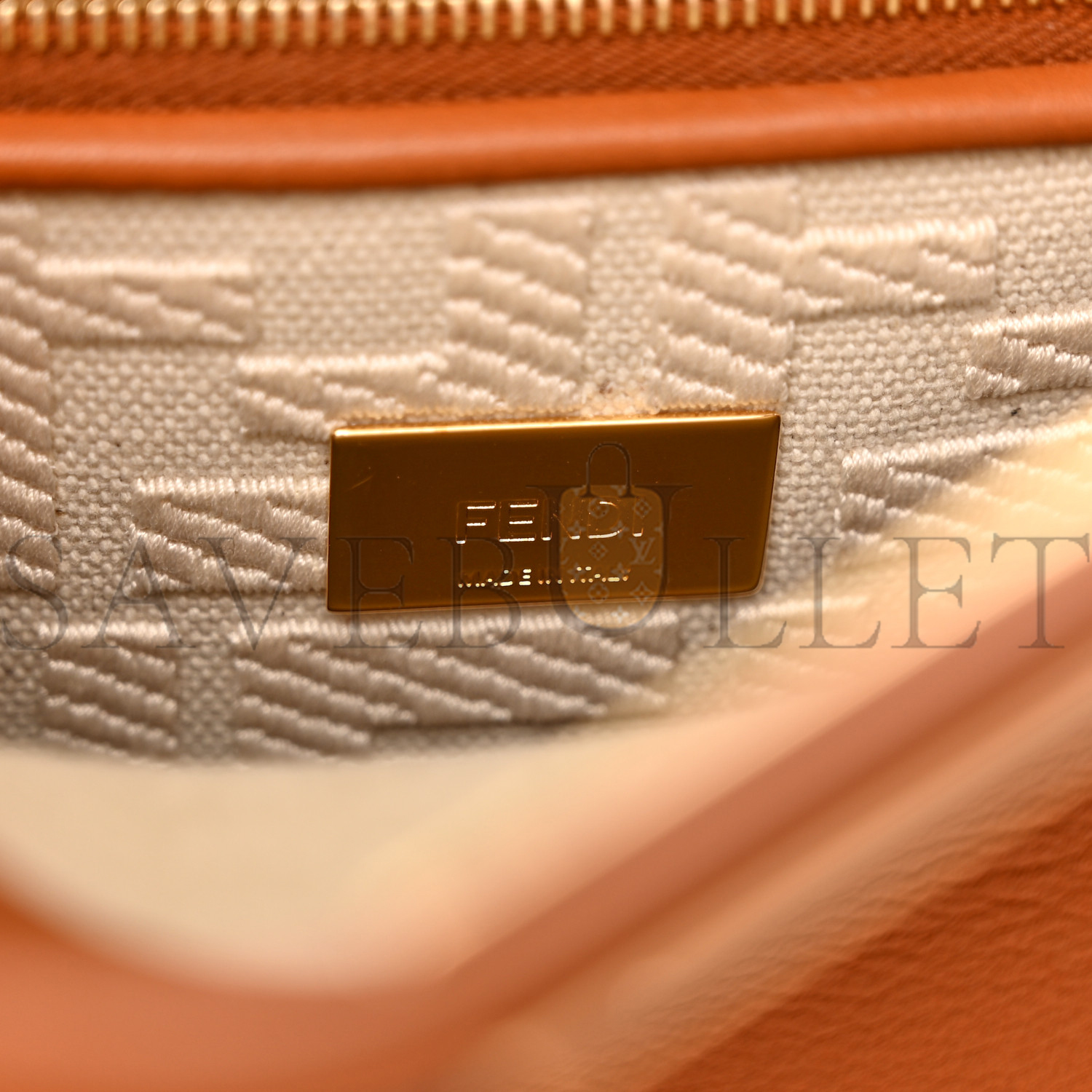 FENDI VITELLO SETA CANVAS FF EMBROIDERED MINI PEEKABOO ICONIC SATCHEL BRANDY GREZZO (23*18*11cm) FENDI VITELLO SETA CANVAS FF EMBROIDERED MINI PEEKABOO ICONIC SATCHEL BRANDY GREZZO (23*18*11cm)