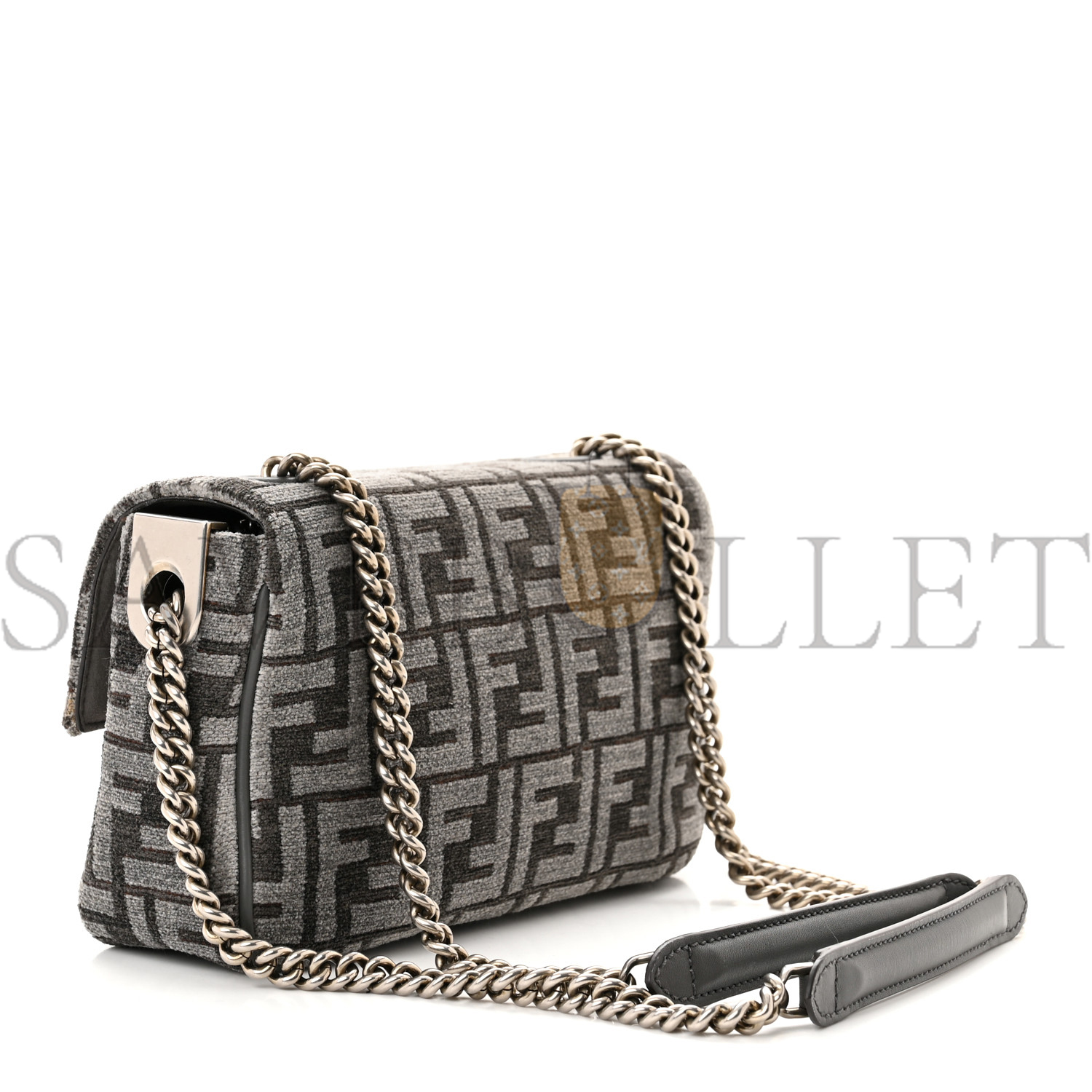 FENDI CHENILLE VITELLO SETA FF MIDI CHAIN BAGUETTE ANTHRACITE ASFALTO (22*13*6cm) FENDI CHENILLE VITELLO SETA FF MIDI CHAIN BAGUETTE ANTHRACITE ASFALTO (22*13*6cm)