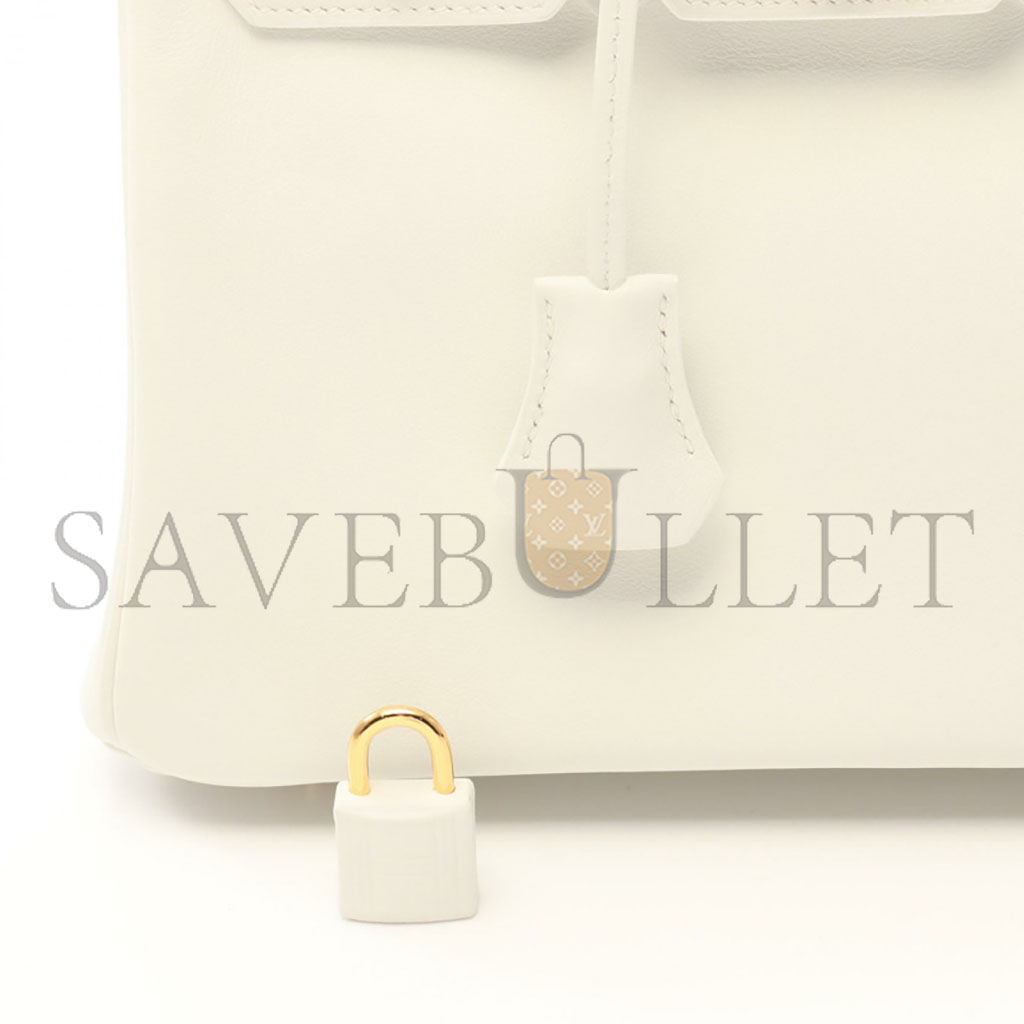 HERMES MASTER BIRKIN 25 TOGO LEATHER MILKSHAKE WHITE WITH AGATE BLUE LINING AND GOLD BUCKLE HANDBAG 2104102324847 (25*20*13cm)