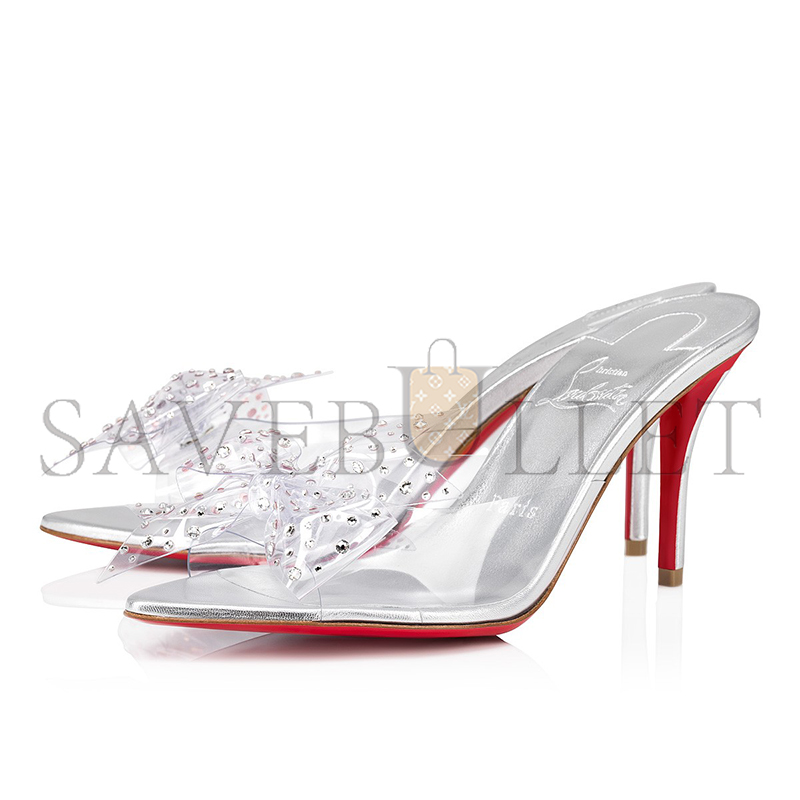CHRISTIAN LOUBOUTIN AQUA STRASS 80MM MULES-PVC, IRIDESCENT NAPPA LEATHER AND STRASS-SILVER-WOMEN 1240792S339 CHRISTIAN LOUBOUTIN AQUA STRASS 80MM MULES-PVC, IRIDESCENT NAPPA LEATHER AND STRASS-SILVER-WOMEN 1240792S339