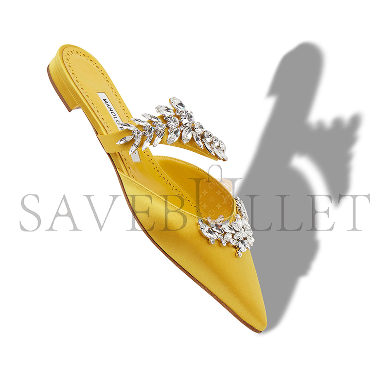 MANOLO BLAHNIK LURUMFLATUS YELLOW SATIN CRYSTAL EMBELLISHED FLAT MULES 122-1947-0004 MANOLO BLAHNIK LURUMFLATUS YELLOW SATIN CRYSTAL EMBELLISHED FLAT MULES 122-1947-0004