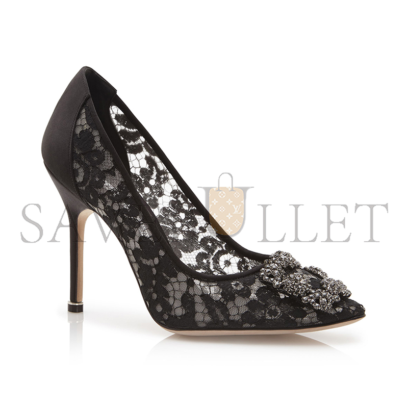 MANOLO BLAHNIK HANGISI LACEUS BLACK LACE JEWEL BUCKLE PUMPS 9XX-0698-0014 MANOLO BLAHNIK HANGISI LACEUS BLACK LACE JEWEL BUCKLE PUMPS 9XX-0698-0014