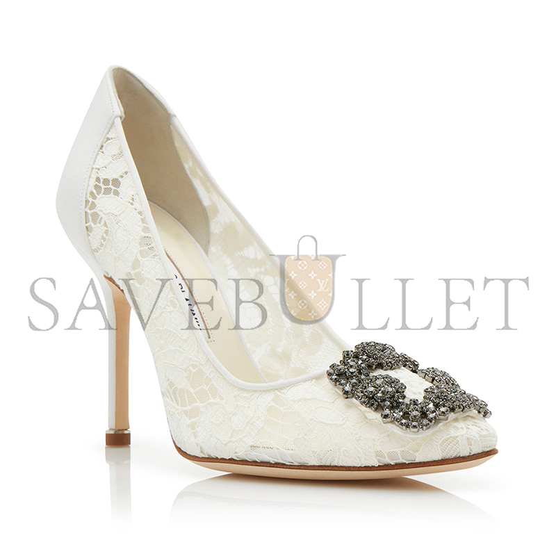 MANOLO BLAHNIK HANGISI LACE LIGHT CREAM LACE JEWEL BUCKLE PUMPS 9XX-0698-0012 MANOLO BLAHNIK HANGISI LACE LIGHT CREAM LACE JEWEL BUCKLE PUMPS 9XX-0698-0012