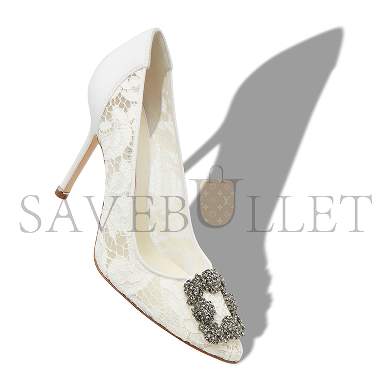 MANOLO BLAHNIK HANGISI LACE LIGHT CREAM LACE JEWEL BUCKLE PUMPS 9XX-0698-0012 MANOLO BLAHNIK HANGISI LACE LIGHT CREAM LACE JEWEL BUCKLE PUMPS 9XX-0698-0012