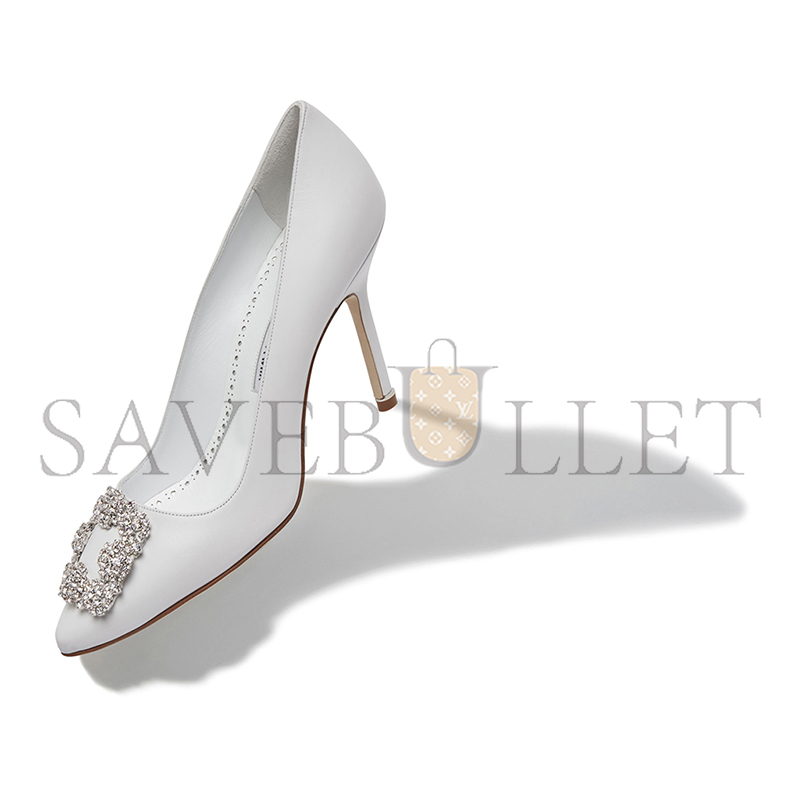 MANOLO BLAHNIK HANGISIUS WHITE CALF LEATHER JEWEL BUCKLE PUMPS 121-1656-0001 MANOLO BLAHNIK HANGISIUS WHITE CALF LEATHER JEWEL BUCKLE PUMPS 121-1656-0001